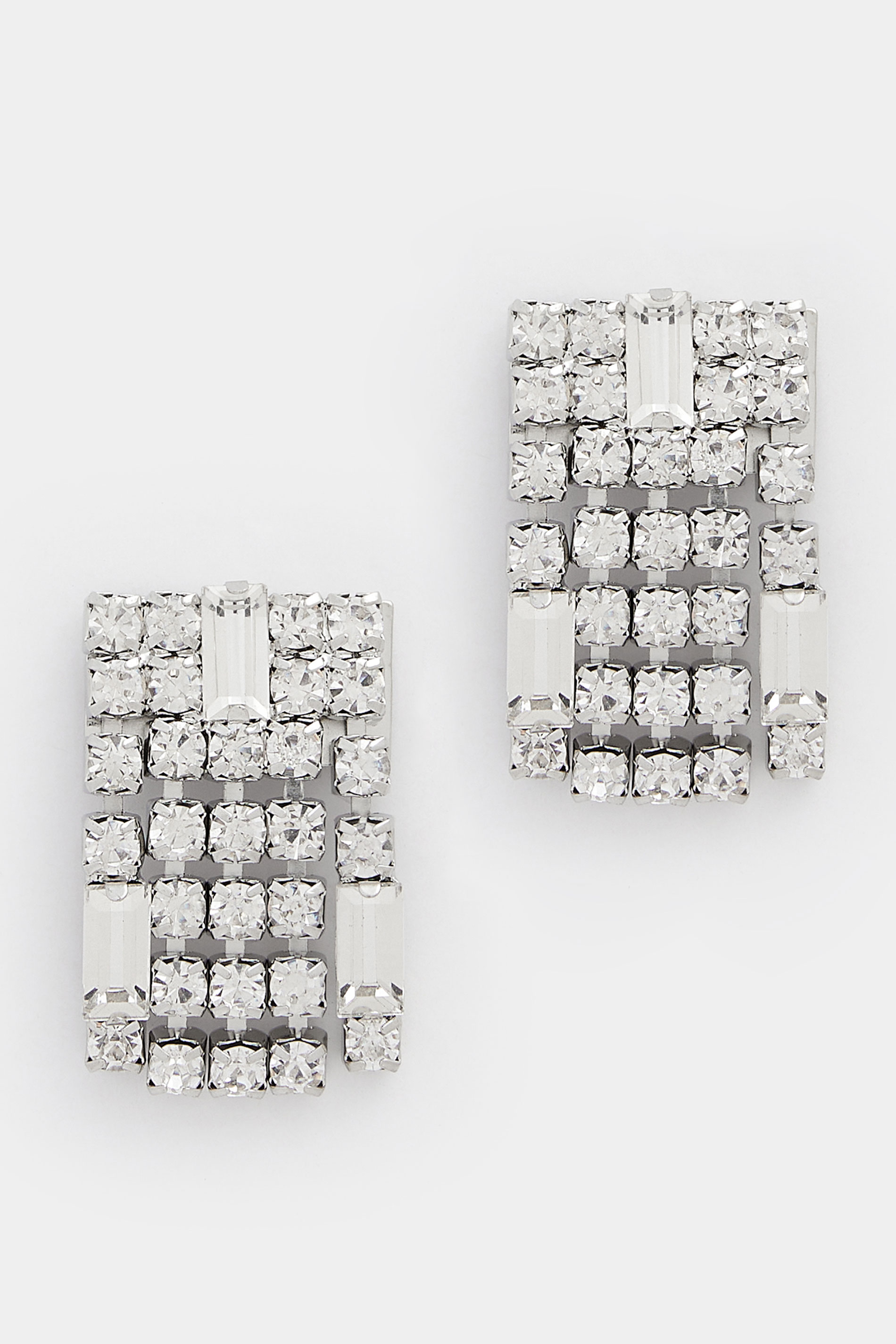 Silver Tone Diamante Square Earrings | Yours Clothing 3