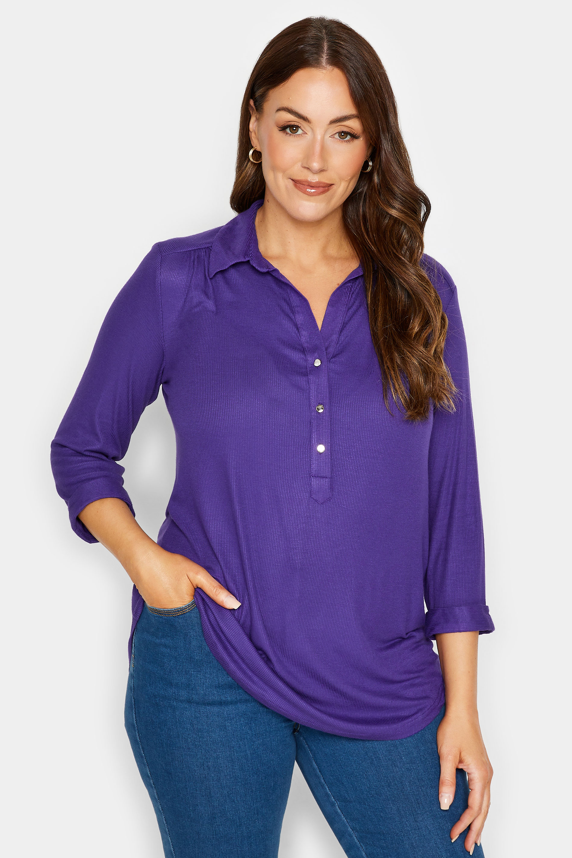 M&Co Purple V-Neck Half Placket Shirt | M&Co 1