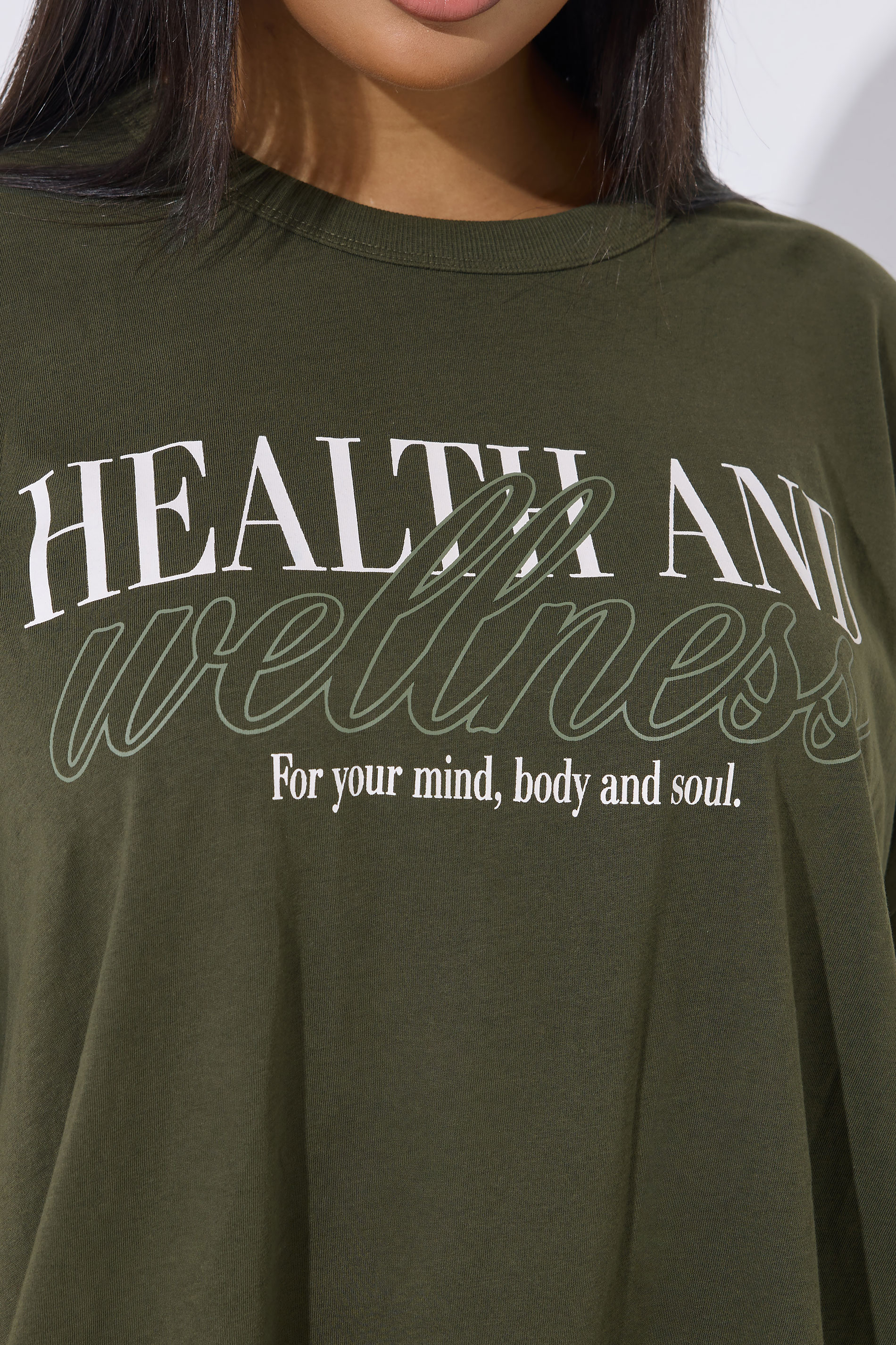 YOURS ACTIVE Plus Size Khaki Green 'Health & Wellness' T-Shirt | Yours Clothing 5
