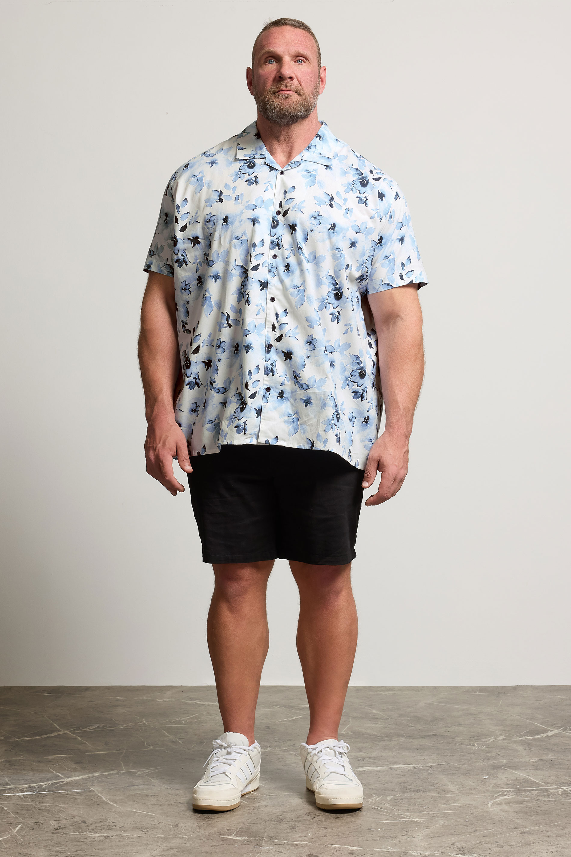 BadRhino Big & Tall White Flower Print Peached Revere Collar Shirt | BadRhino 2