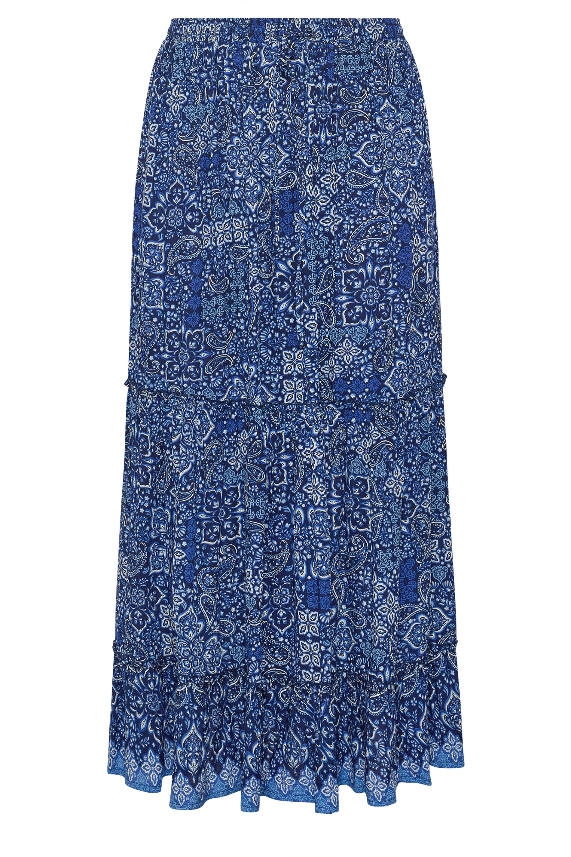 YOURS Plus Size Navy Blue Paisley Tiered Skirt | Yours Clothing 5