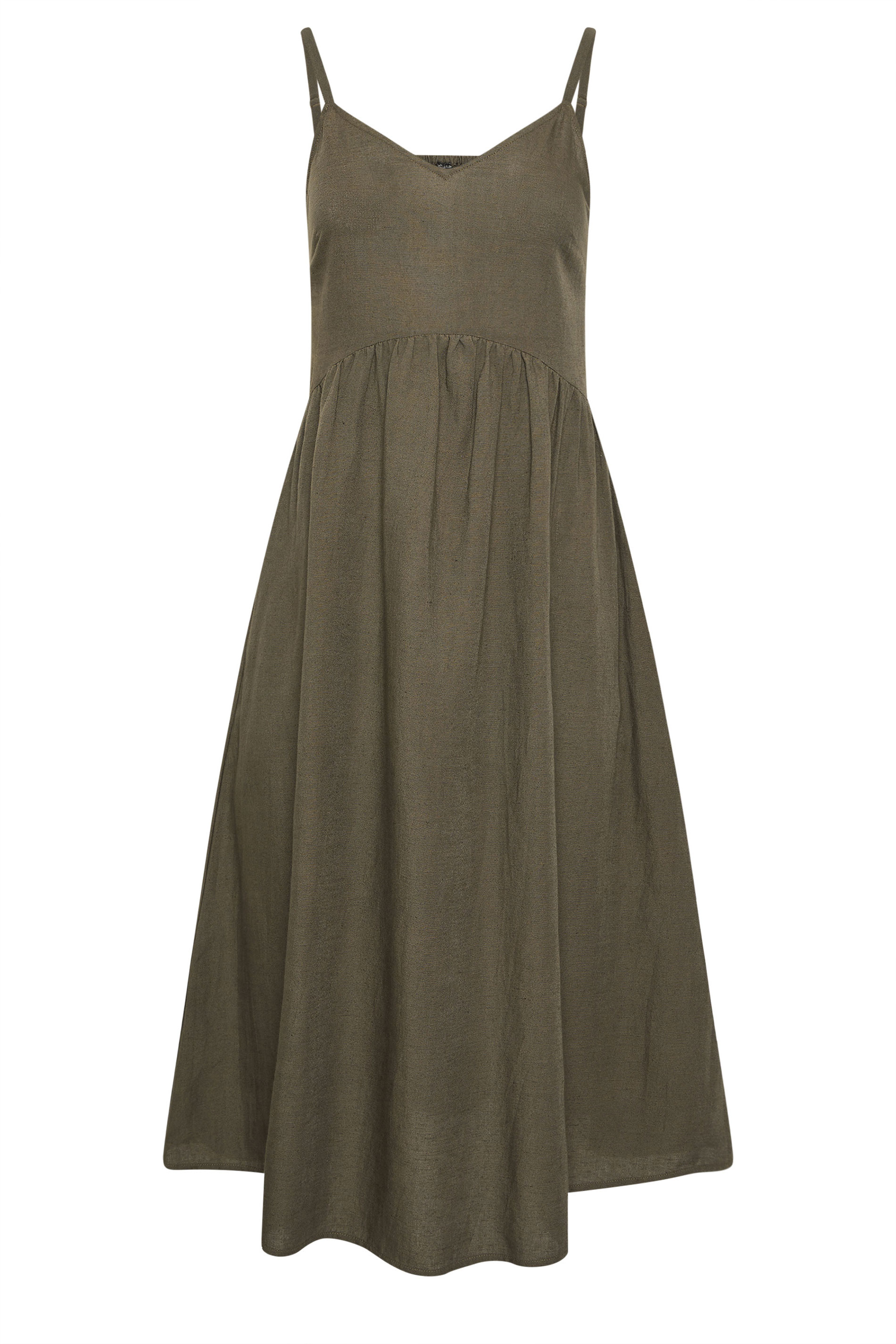 PixieGirl Petite Women's Chocolate Brown Strappy Linen Midi Dress | PixieGirl 5
