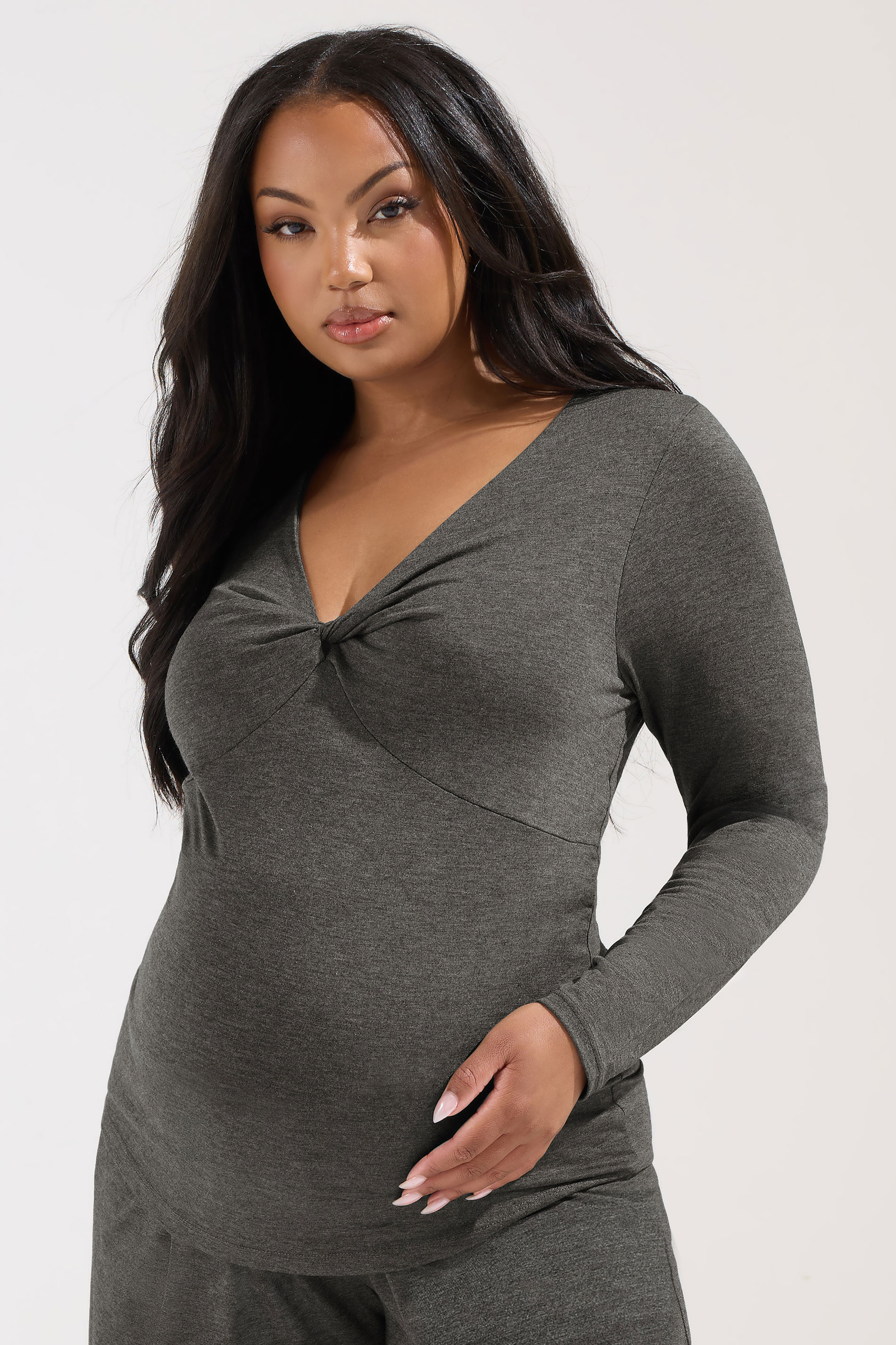 BUMP IT UP MATERNITY Plus Size Charcoal Grey Twist Front Top | Yours Clothing 3