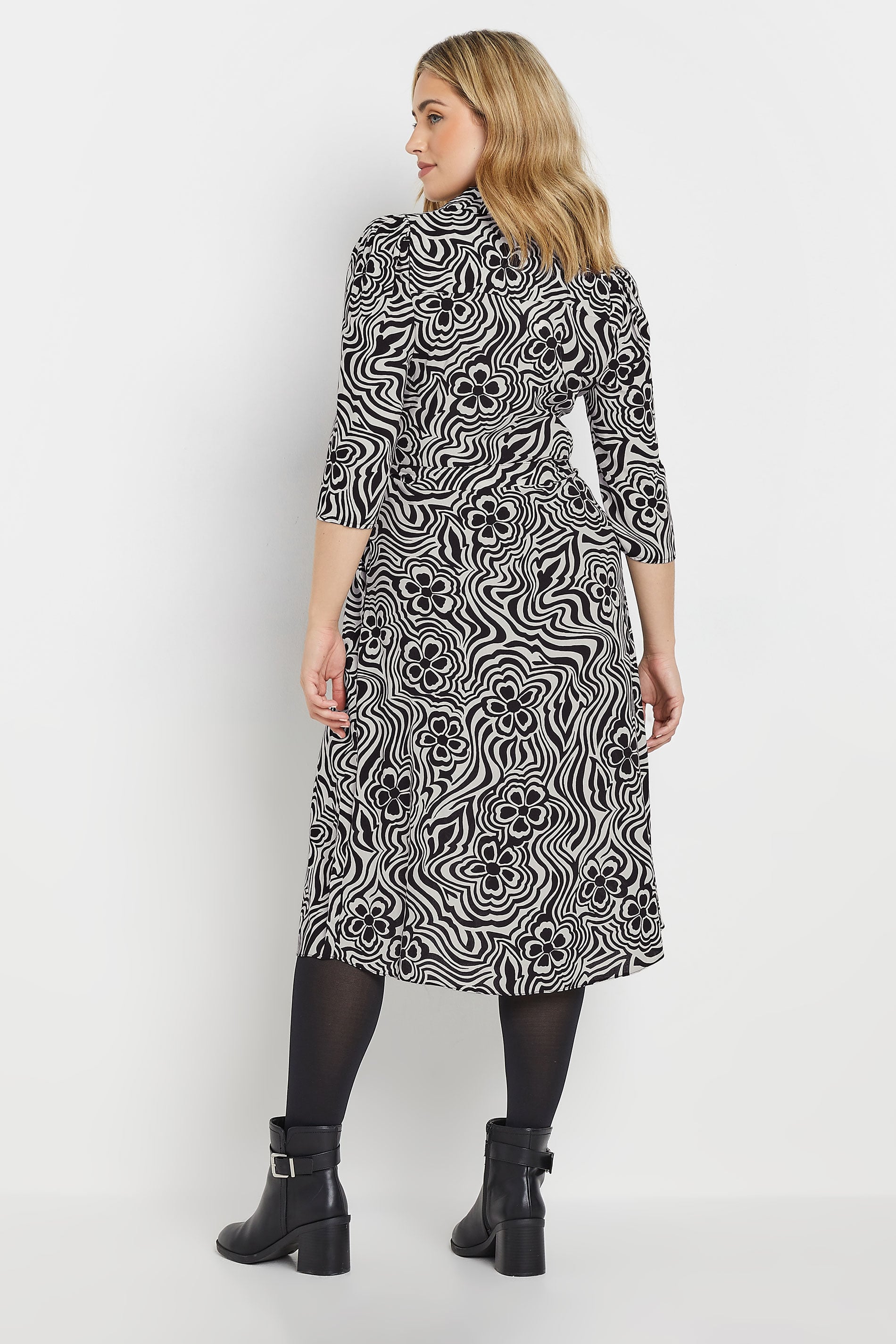 M&Co Black Floral Swirl Print Midi Shirt Dress | M&Co 2
