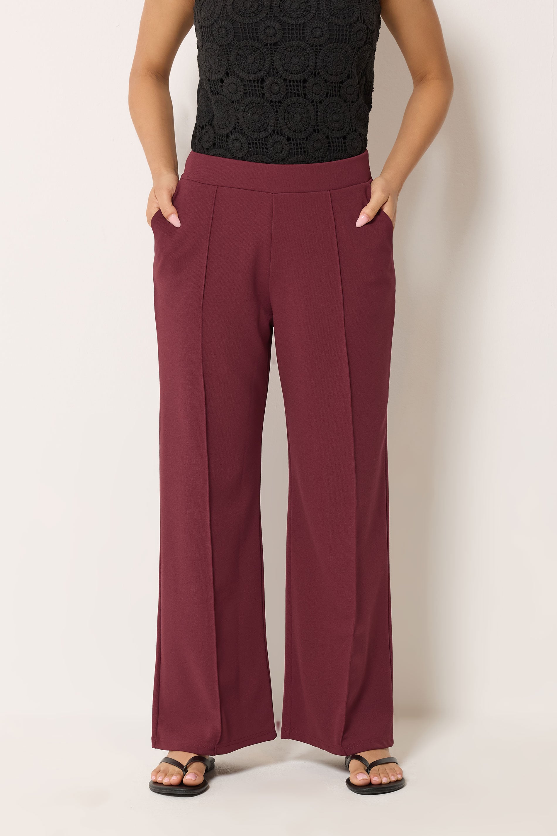 M&Co Petite Berry Red Pintuck Trousers | M&Co 3