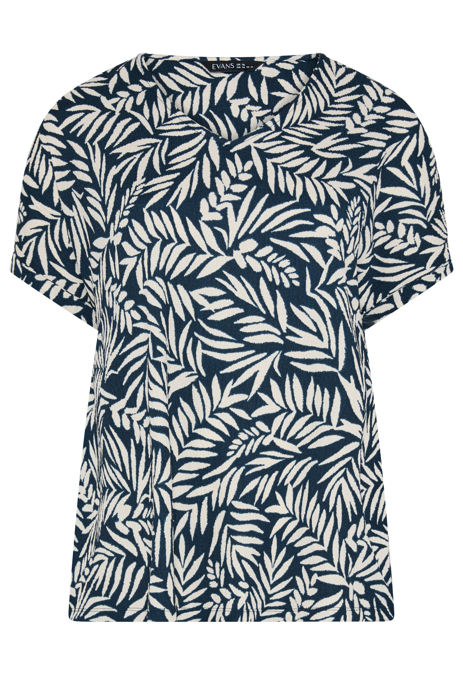EVANS Plus Size Navy Blue Leaf Print Crinkle Blouse | Evans 5