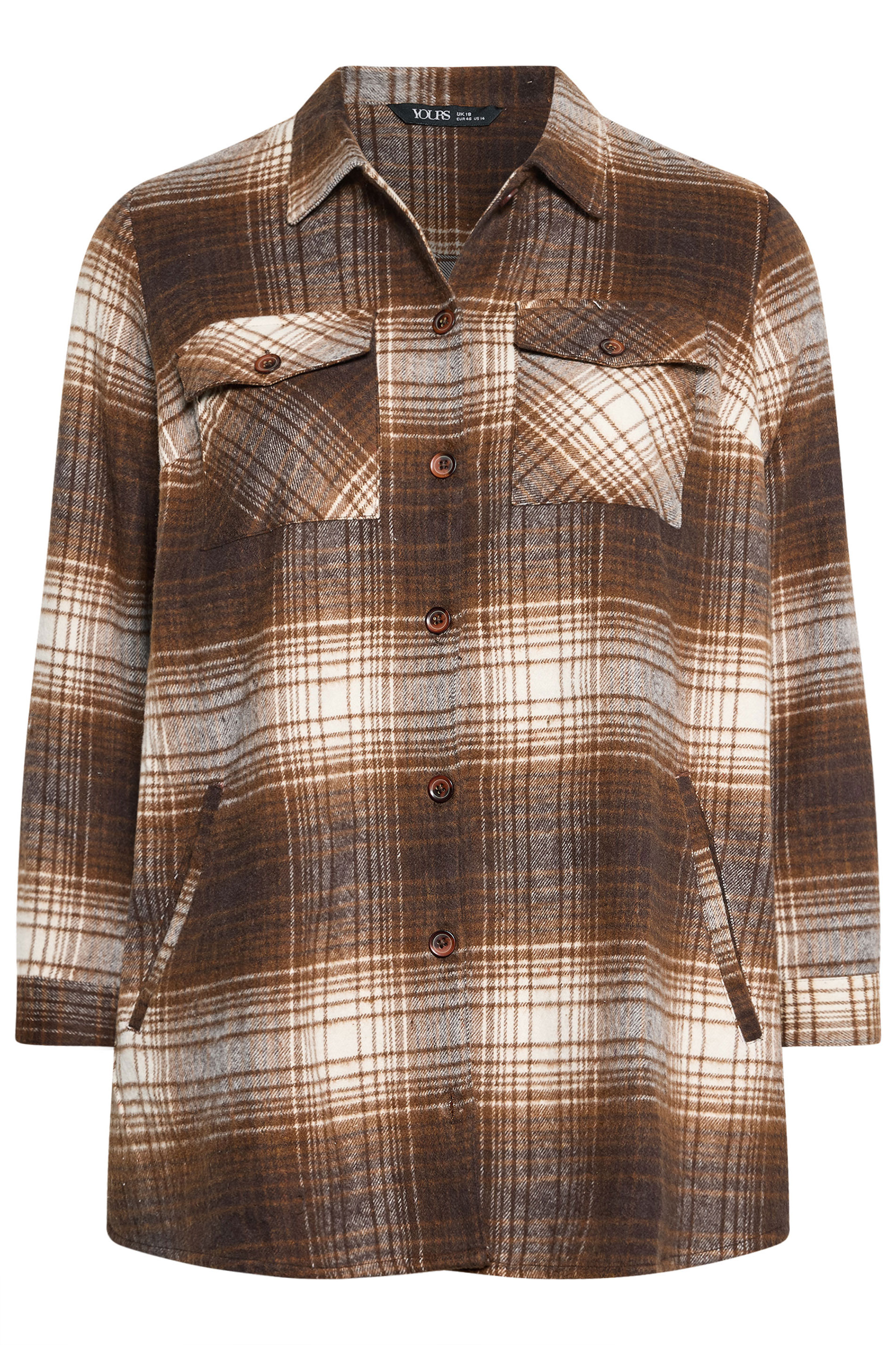 YOURS Plus Size Chocolate Brown Check Shacket | Yours Clothing 6