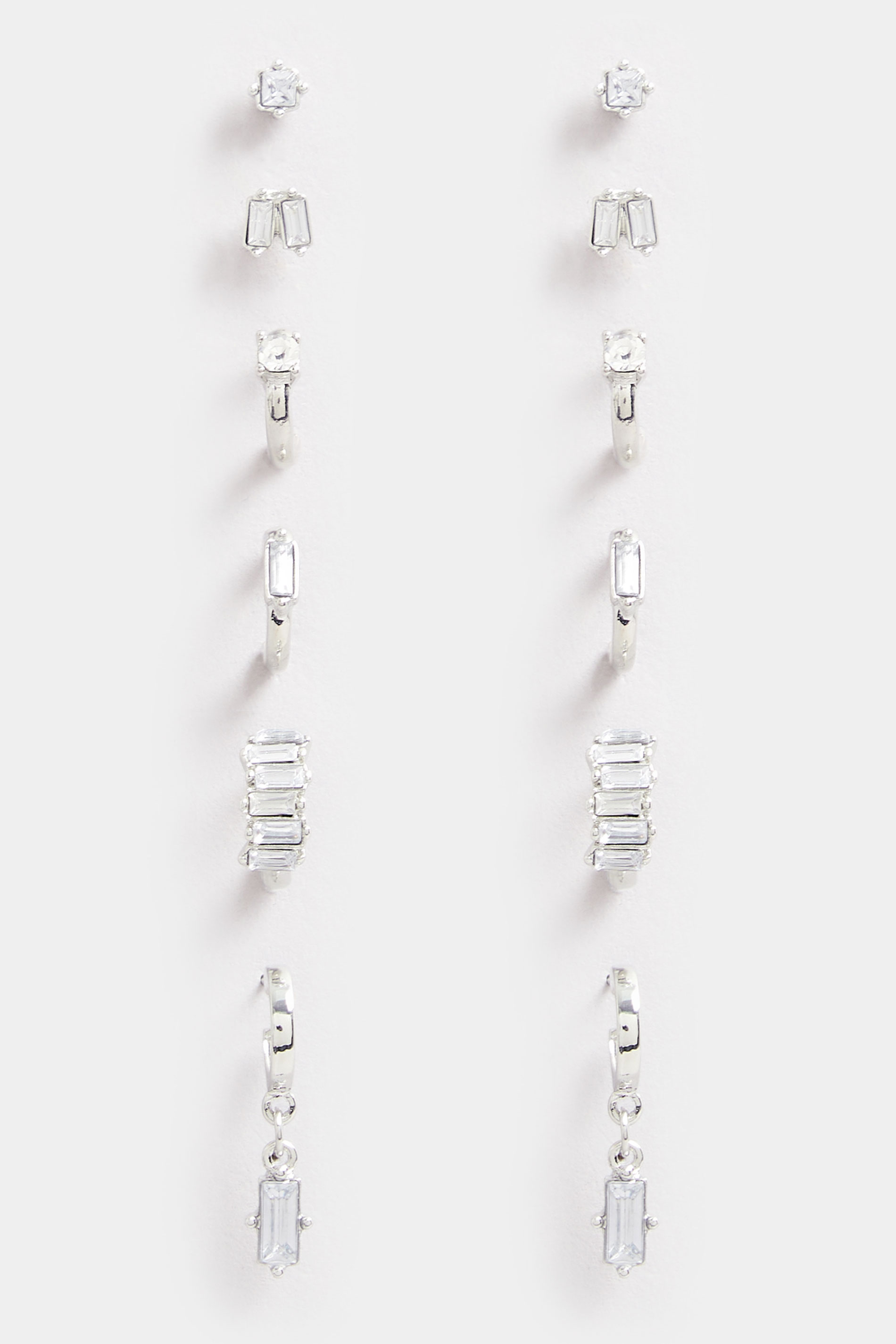 6 PACK Silver Tone Mixed Stud & Hoop Diamante Earrings | Yours Clothing 3