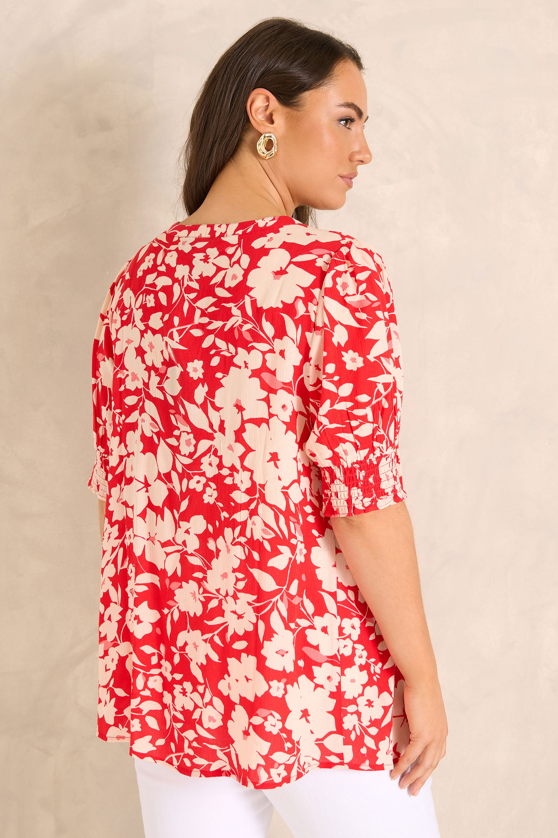 EVANS Plus Size Red Floral Pintuck Tie Neck Blouse | Evans 4