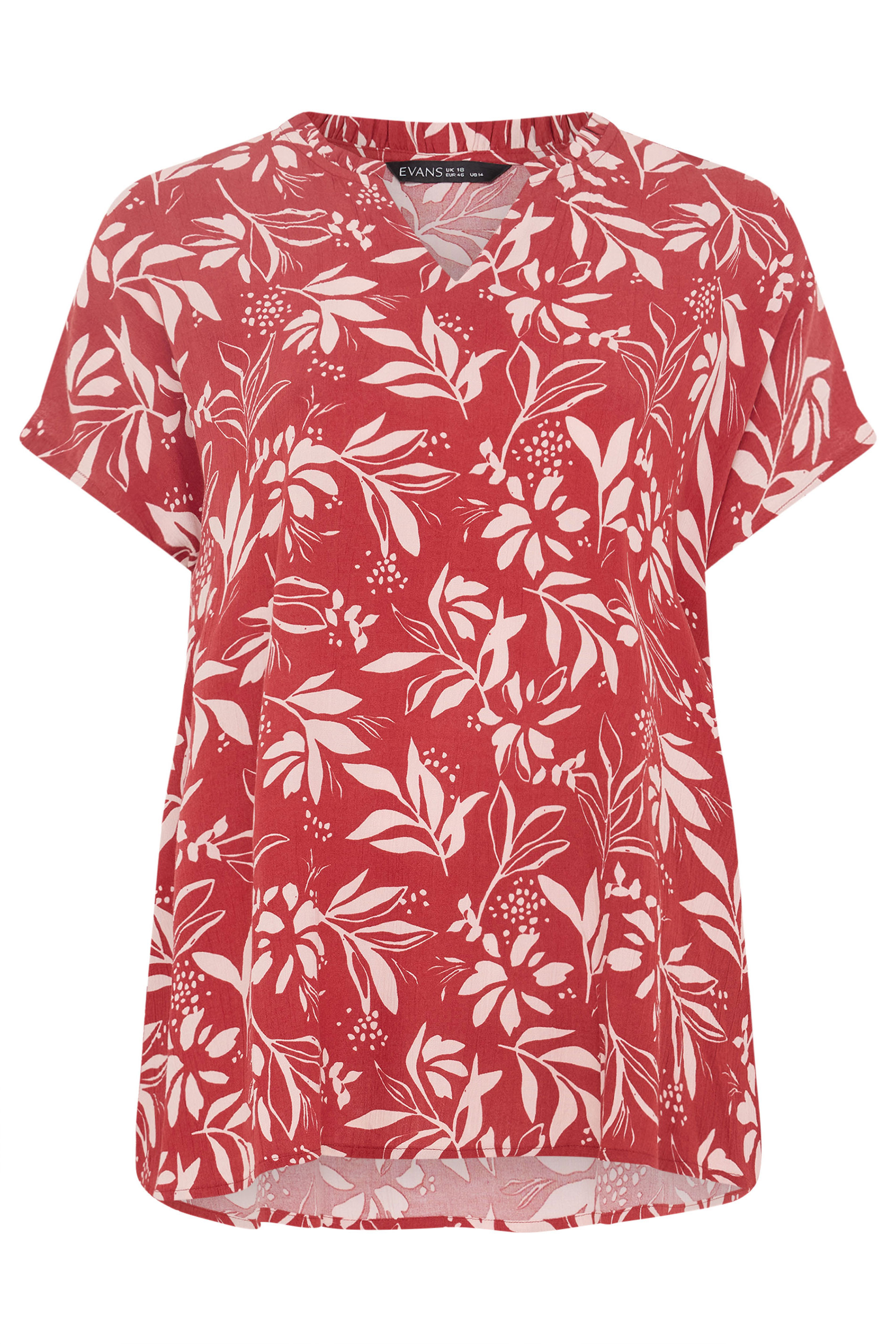 EVANS Plus Size Orange Leaf Print Notch Neck Blouse | Evans 7