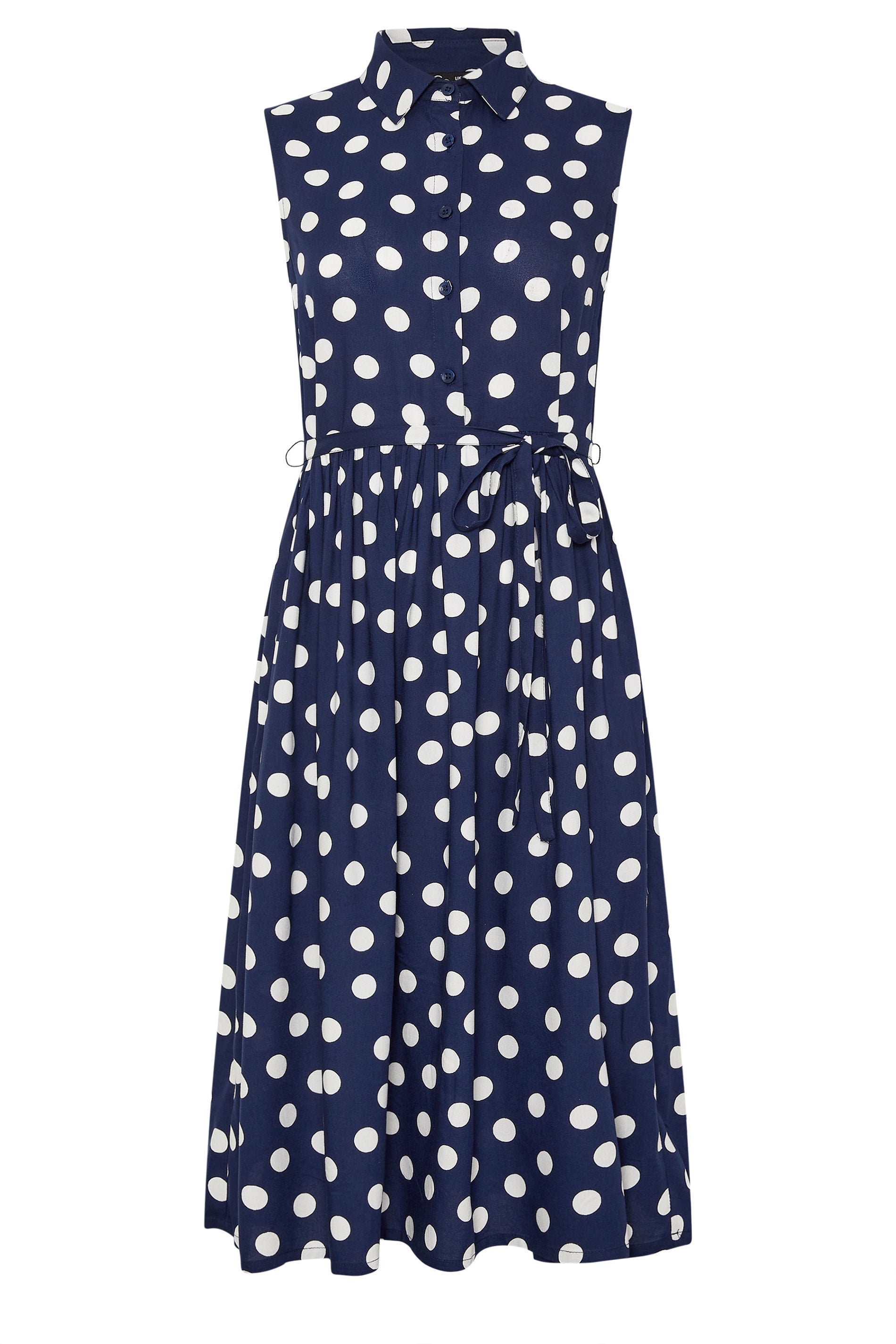 M&Co Petite Navy Blue Polka Dot Shirt Dress | M&Co 5