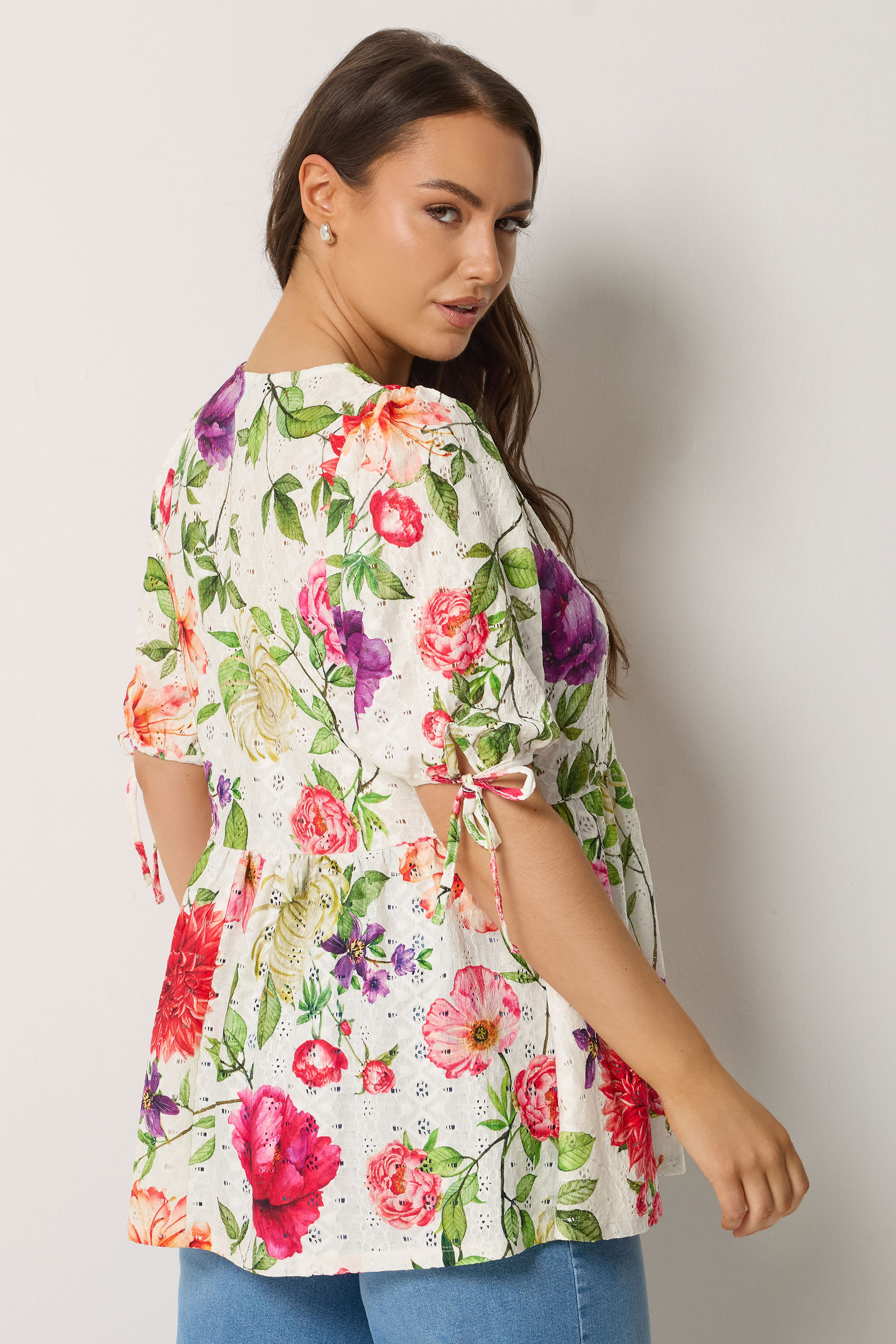 YOURS Plus Size White Floral Broderie Anglaise Bow Tie Front Top | Yours Clothing 4