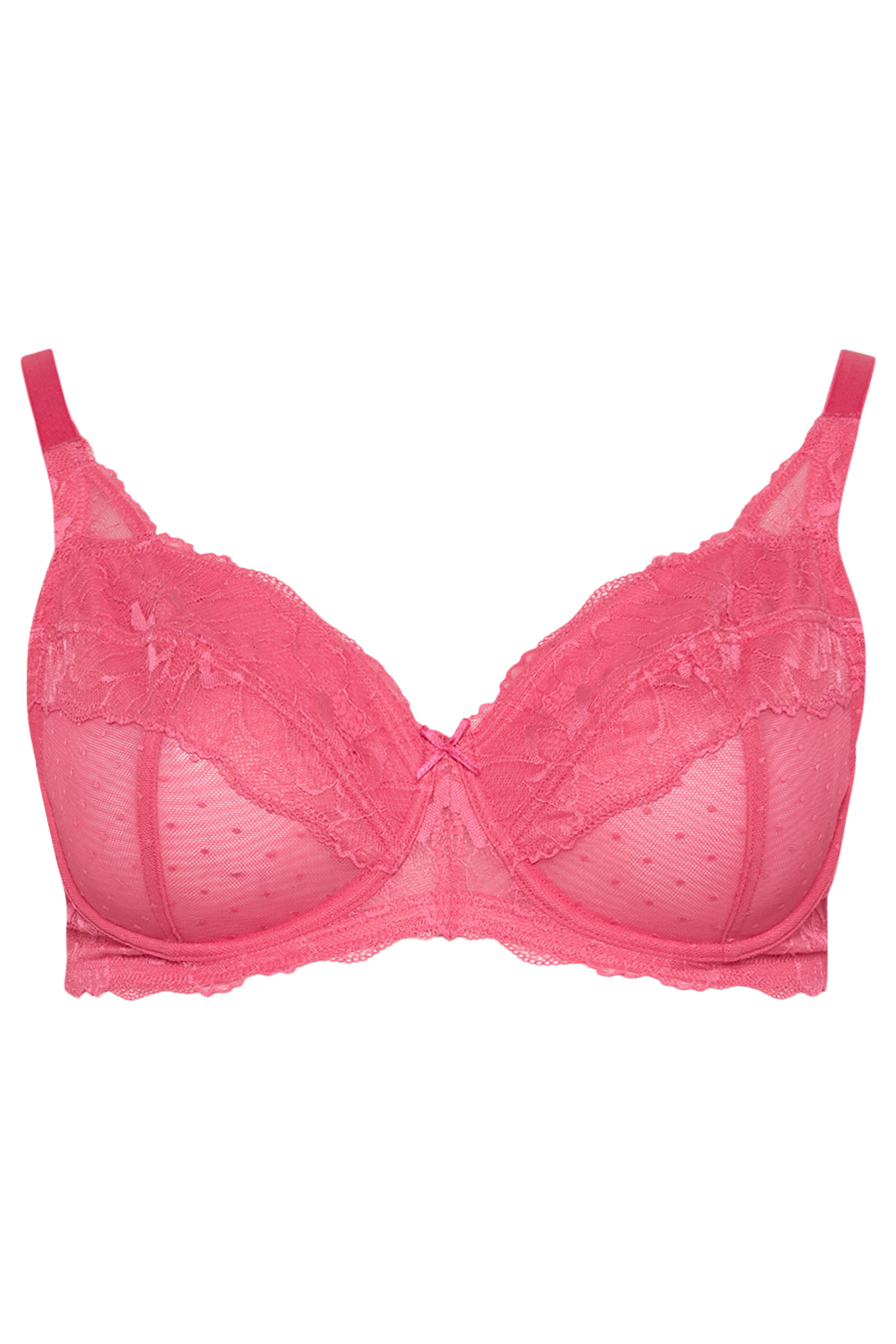 YOURS 2 PACK Plus Size Pink & Black Polka Dot Non Padded Underwired Bras | Yours Clothing 9