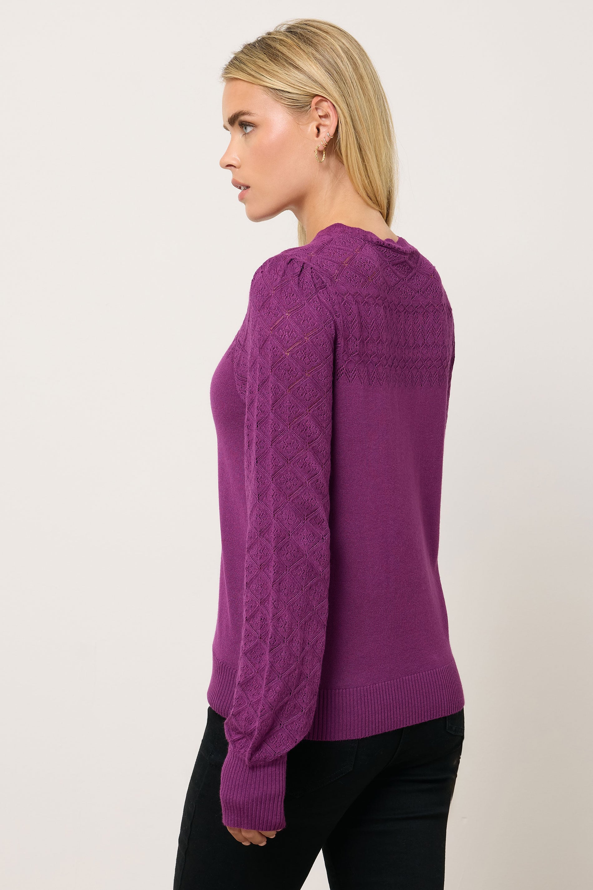 M&Co Petite Berry Pink Pointelle Long Sleeve Jumper | M&Co 2