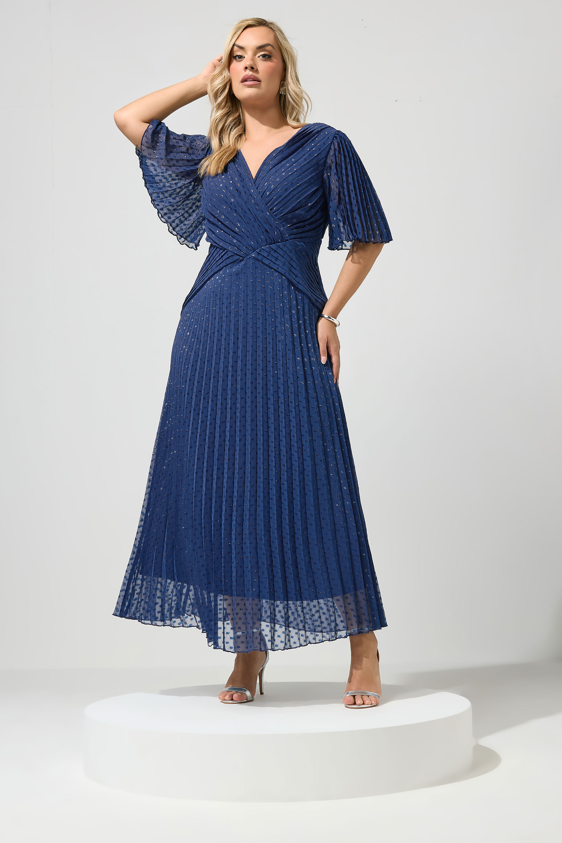 YOURS LONDON Plus Size Blue Pleated Wrap Maxi Dress | Yours Clothing 1