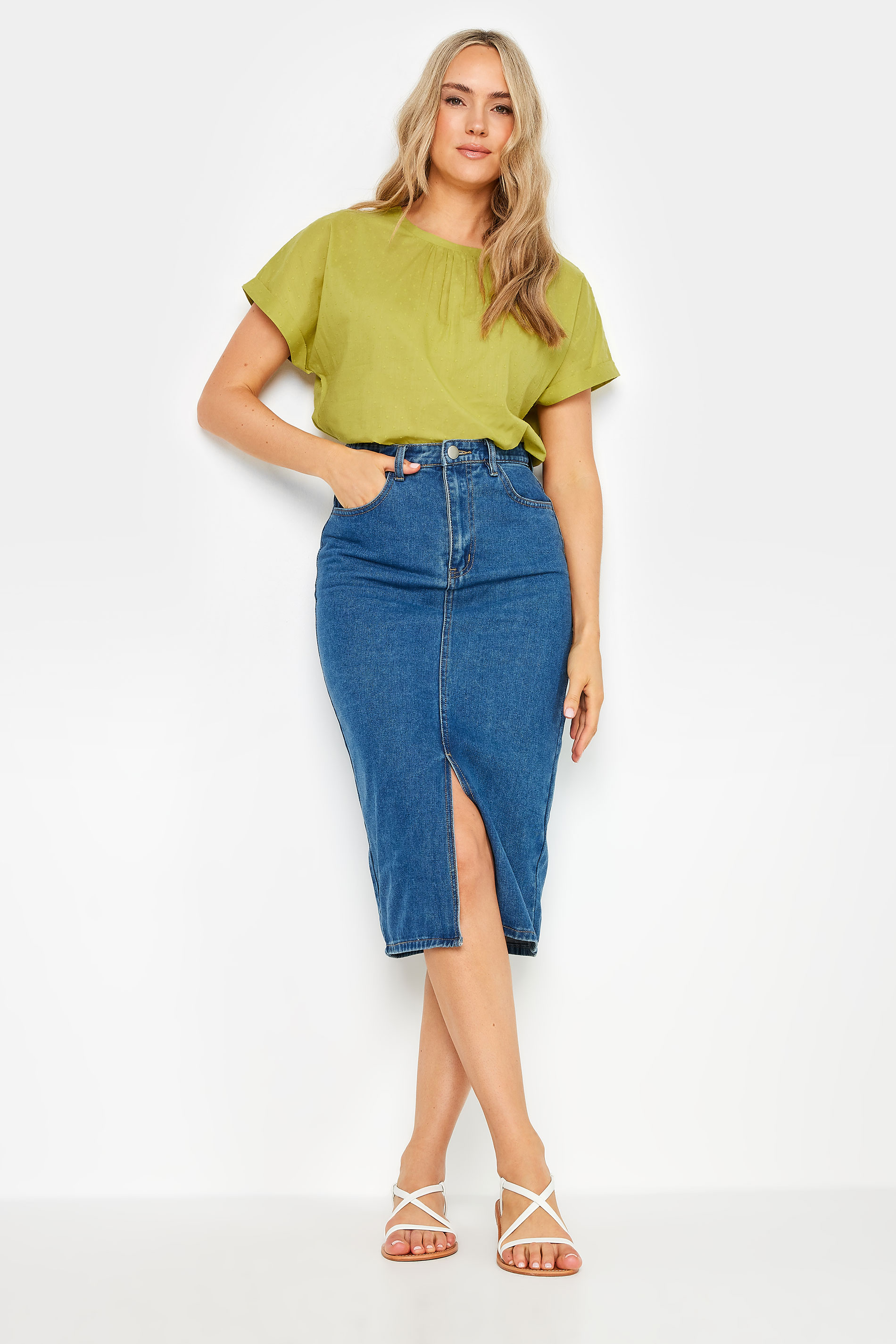 LTS Tall Green Short Sleeve Cotton Dobby Top | Long Tall Sally 1