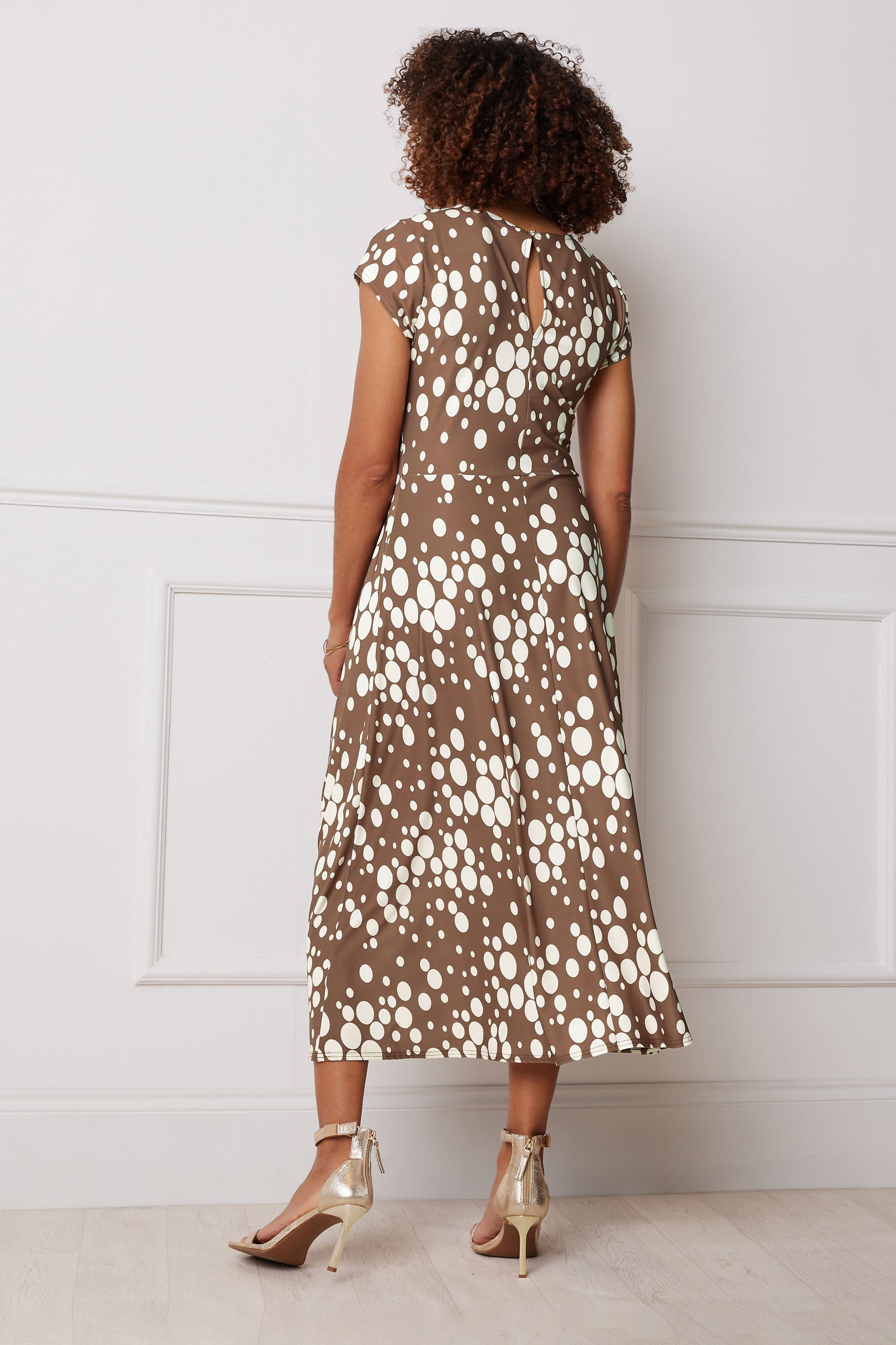 M&Co Mocha Brown Spot Print Twist Midi Dress | M&Co 2