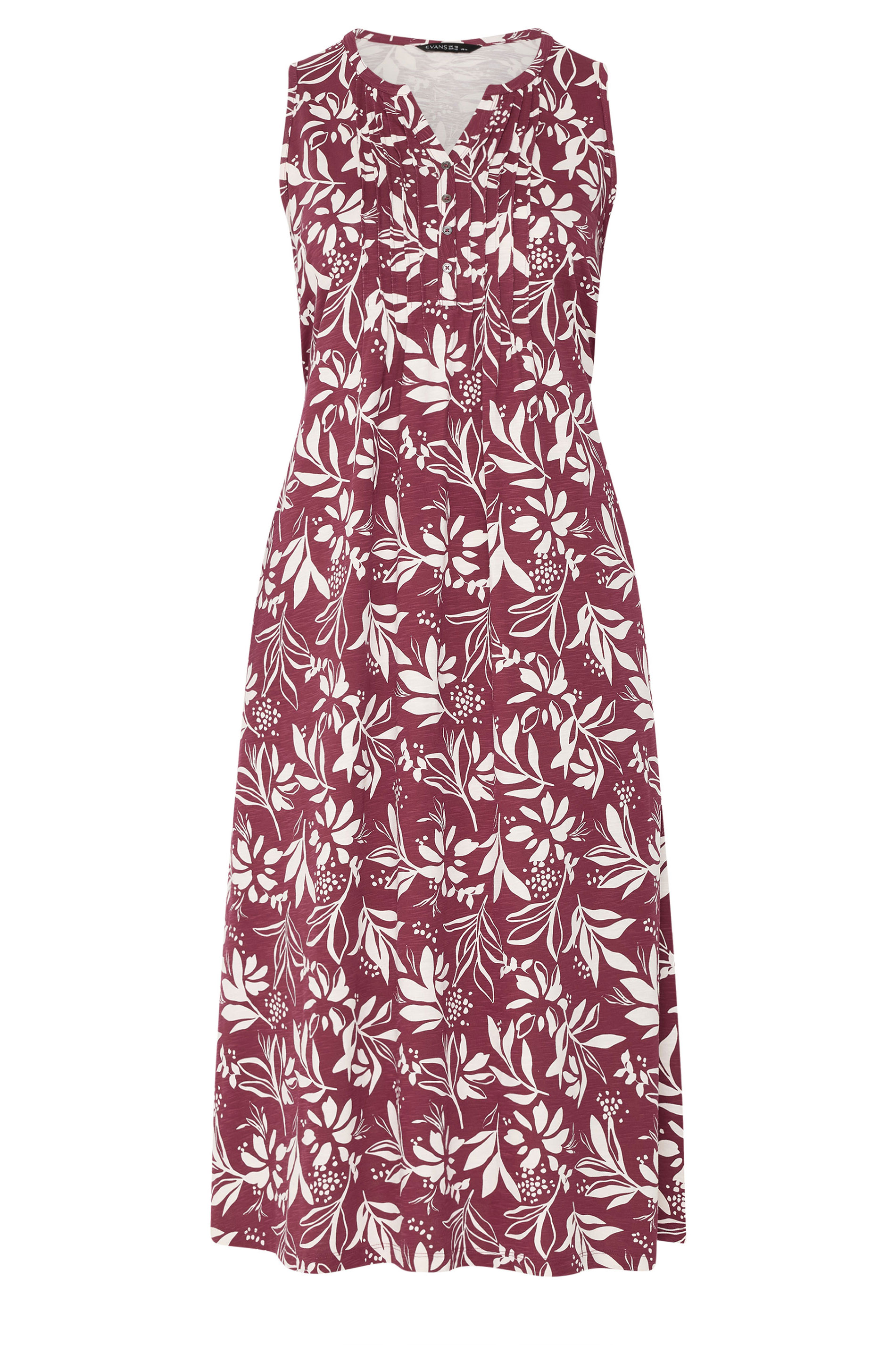 EVANS Plus Size Berry Red Leaf Print Cotton Dress | Evans  6
