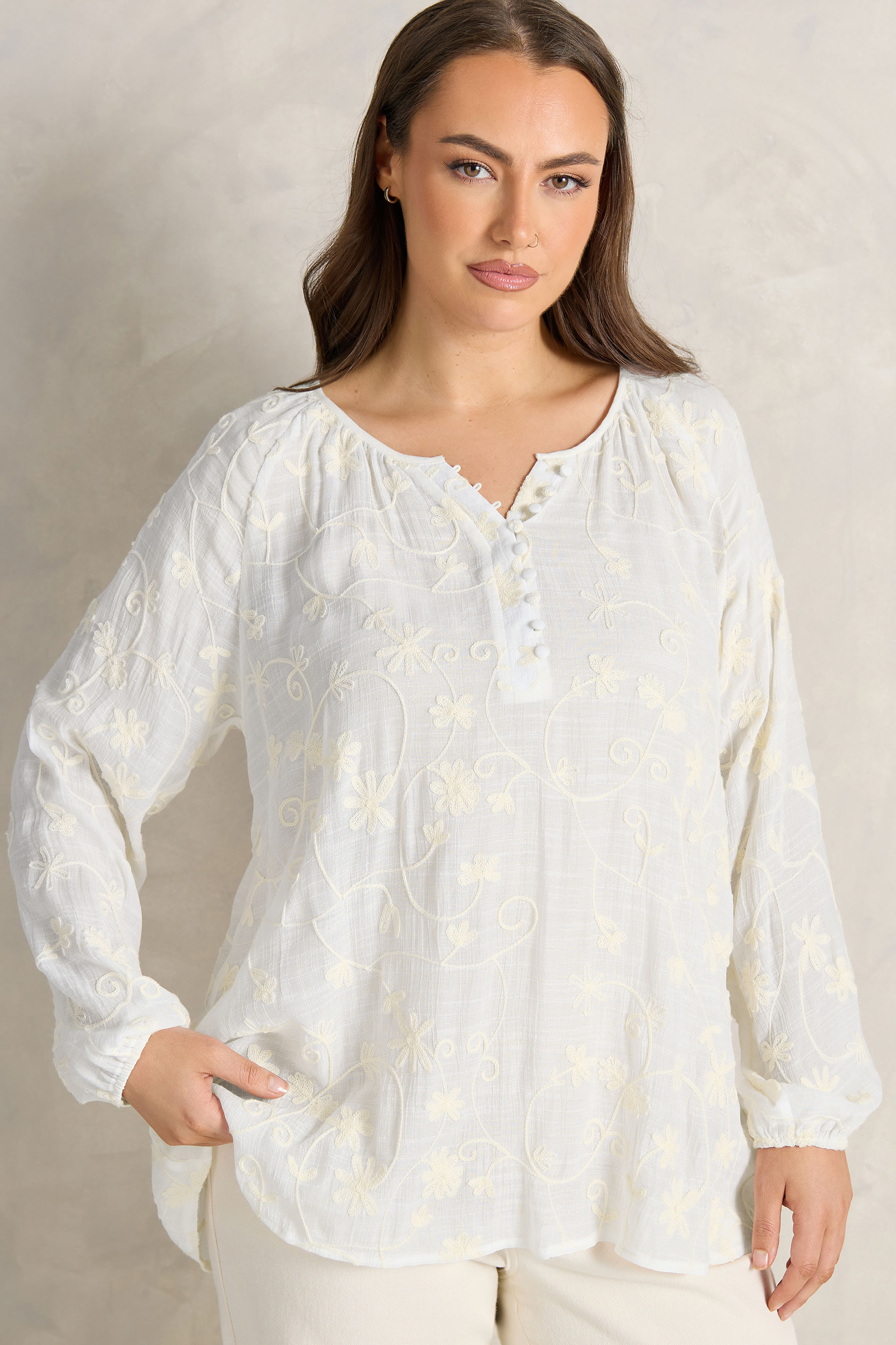 EVANS Plus Size Ivory White Floral Embroidered Blouse | M&Co 1