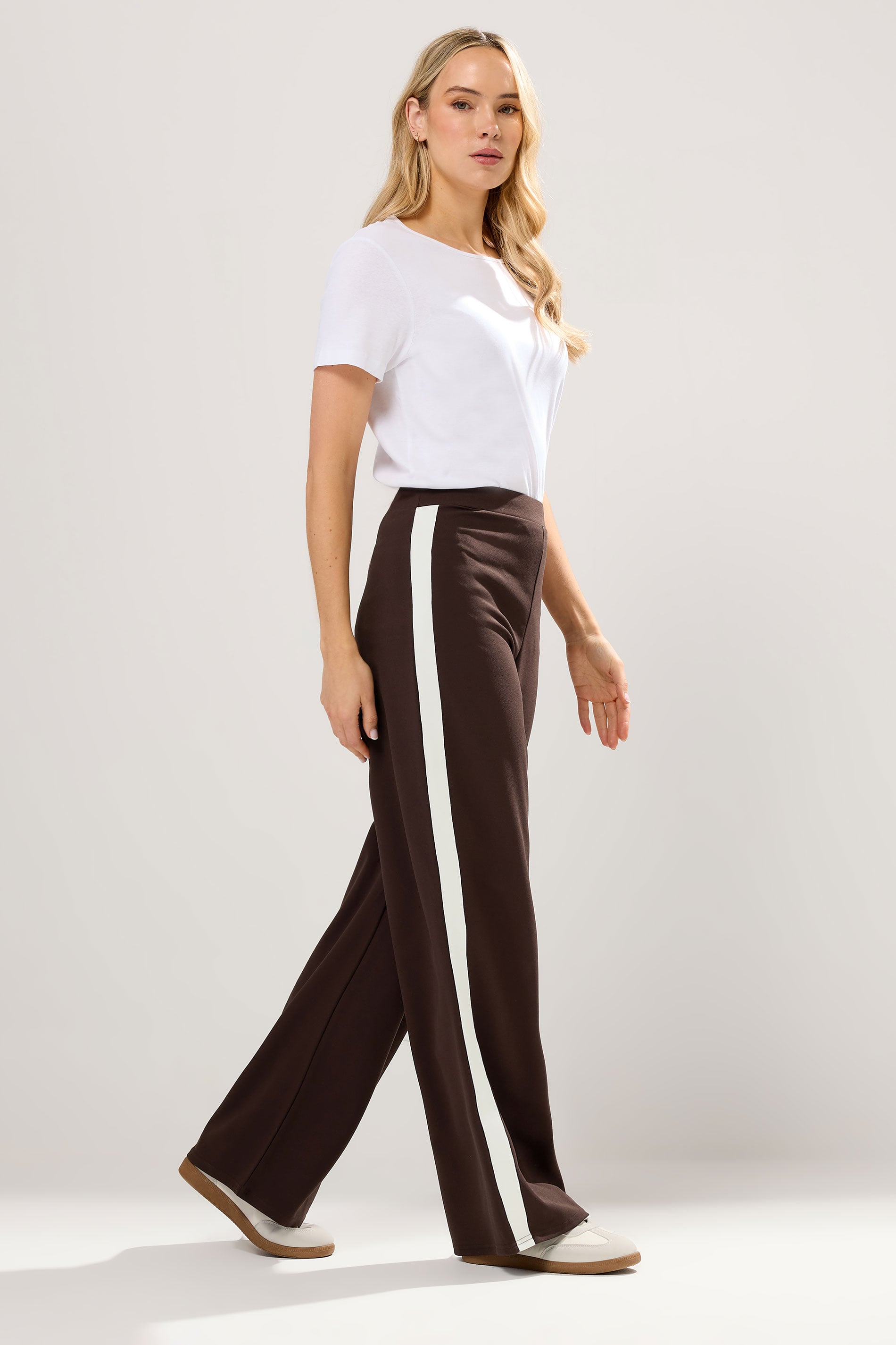 LTS Tall Brown Stripe Wide Leg Trousers | Long Tall Sally 3