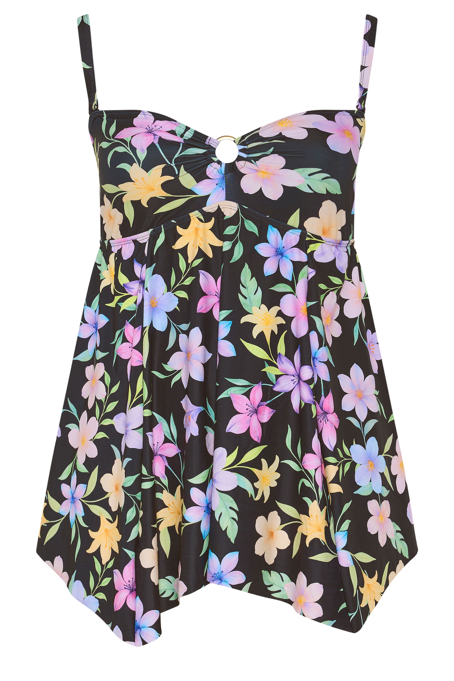 YOURS Plus Size Black Floral Pastel Bandeau Swim Dress | Yours Clothing 8