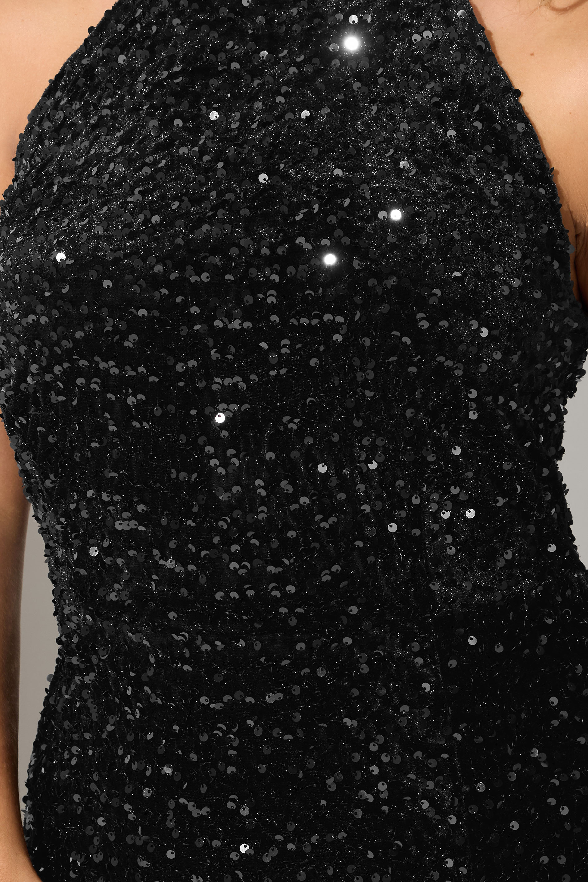 YOURS LONDON Plus Size Black Velvet Sequin Halterneck Maxi Dress | Yours Clothing 4