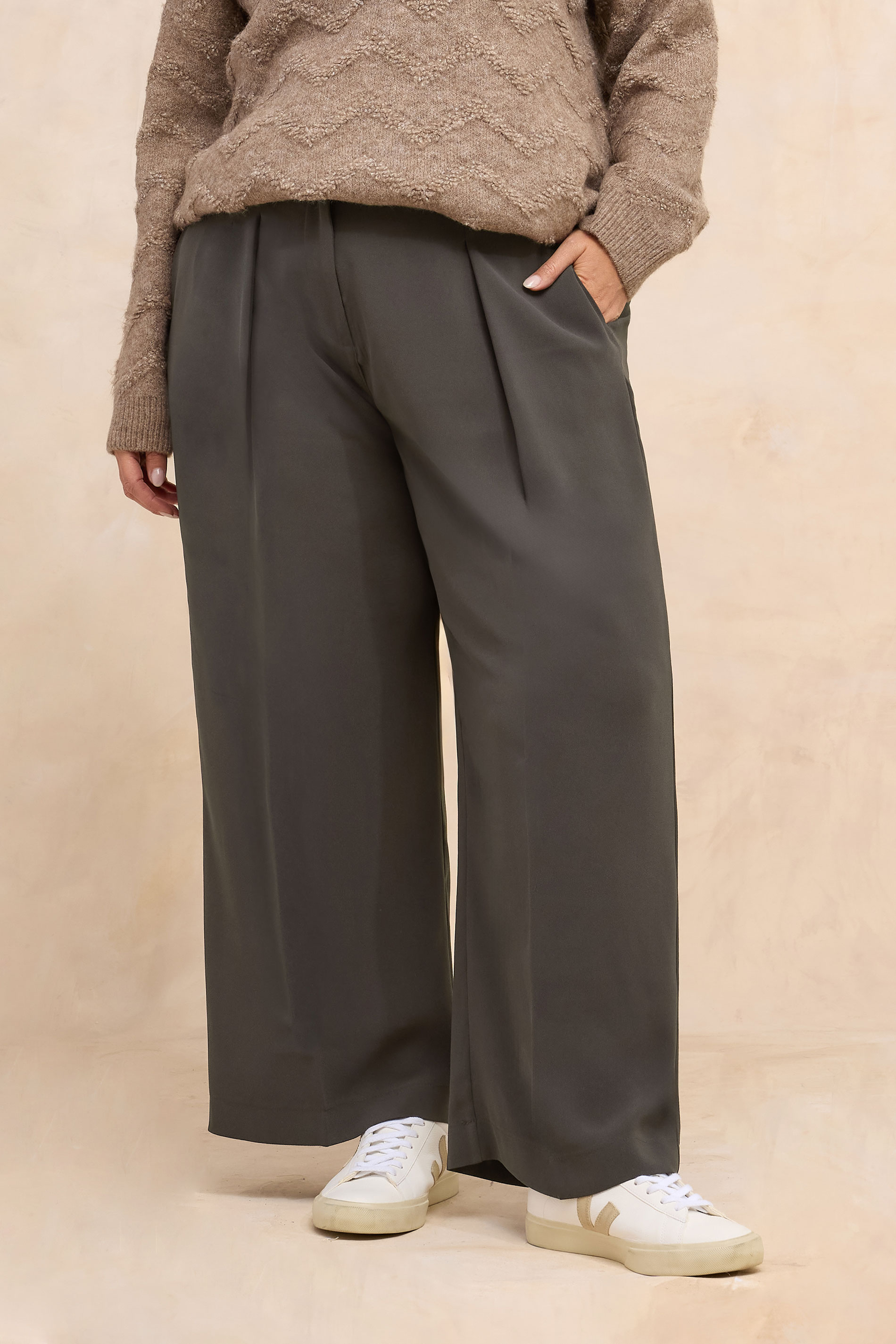 EVANS Plus Size Chocolate Brown Wide Leg Tailored Trousers | Evans 3