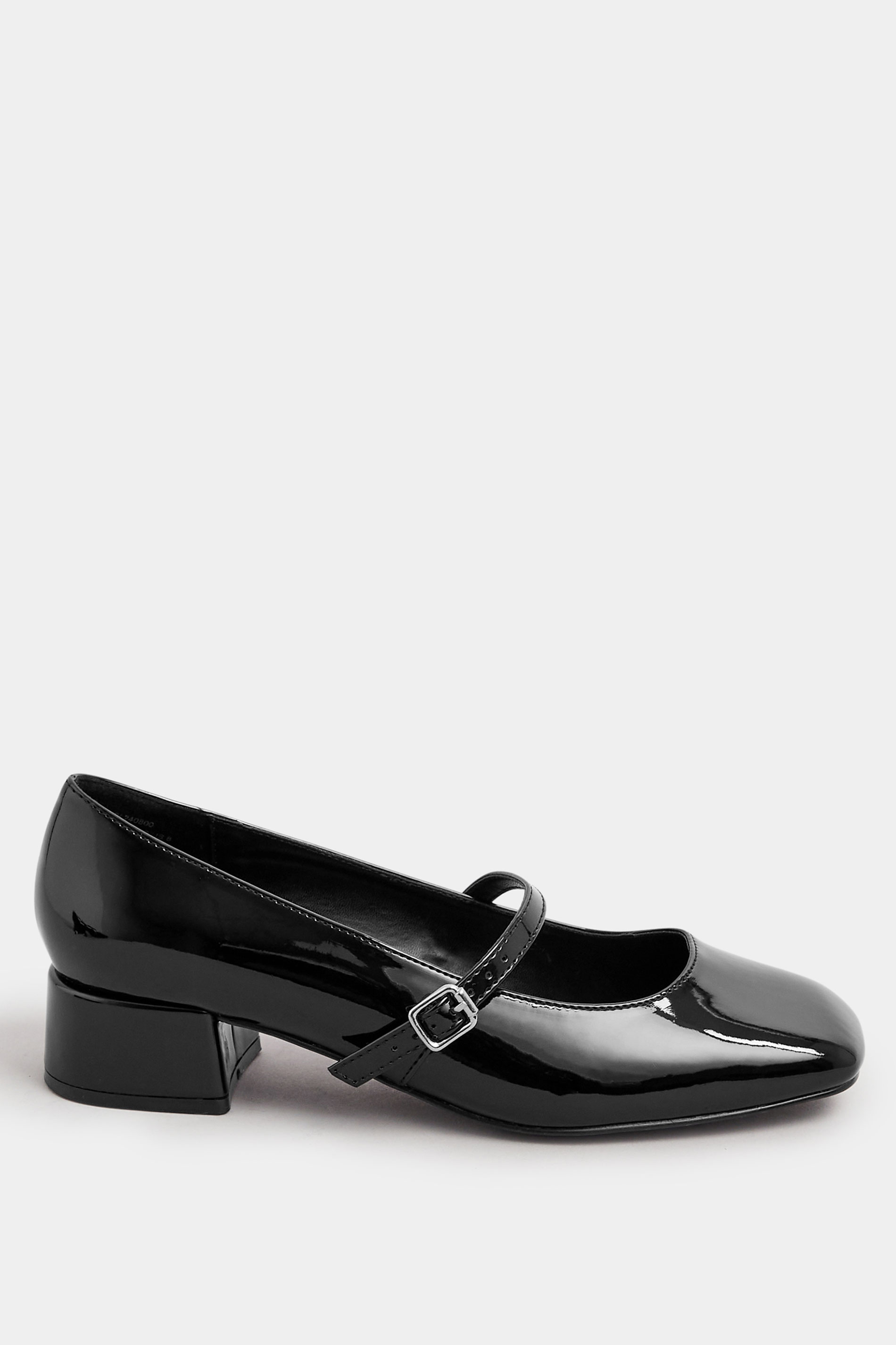 Black Patent Mary Jane Block Heels In Extra Wide EEE Fit | Yours Clothing  2