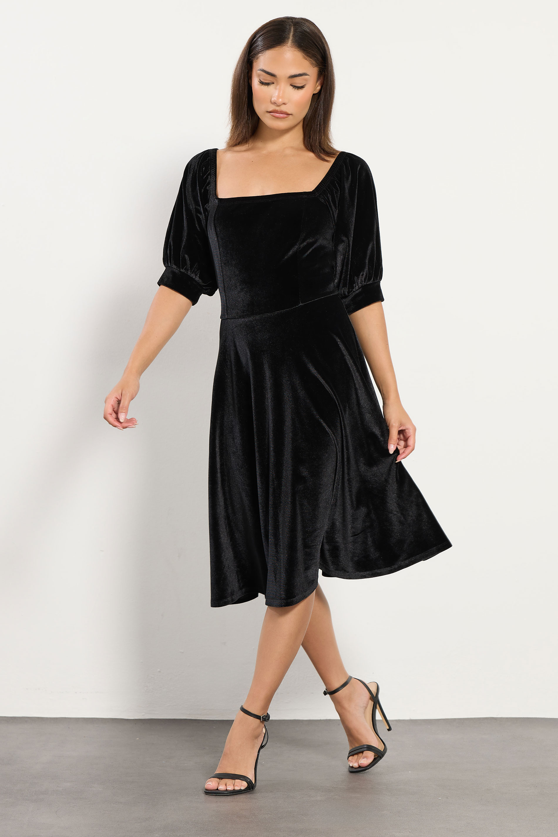 PixieGirl Petite Women's Black Square Neck Velvet Dress | PixieGirl 1