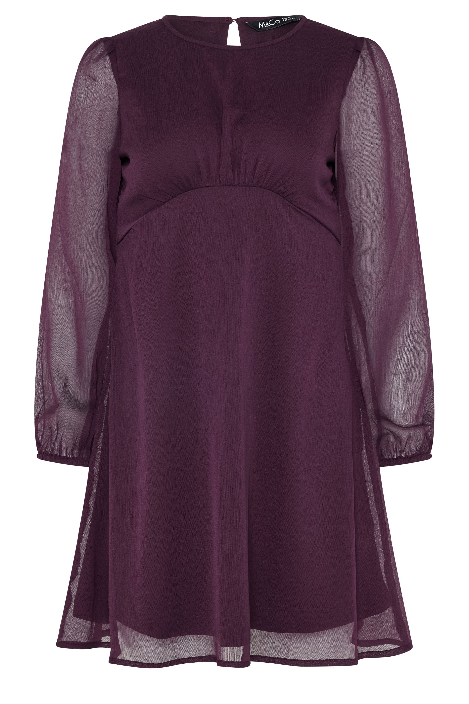 M&Co Petite Berry Purple Long Sleeve Chiffon Dress | M&Co 1