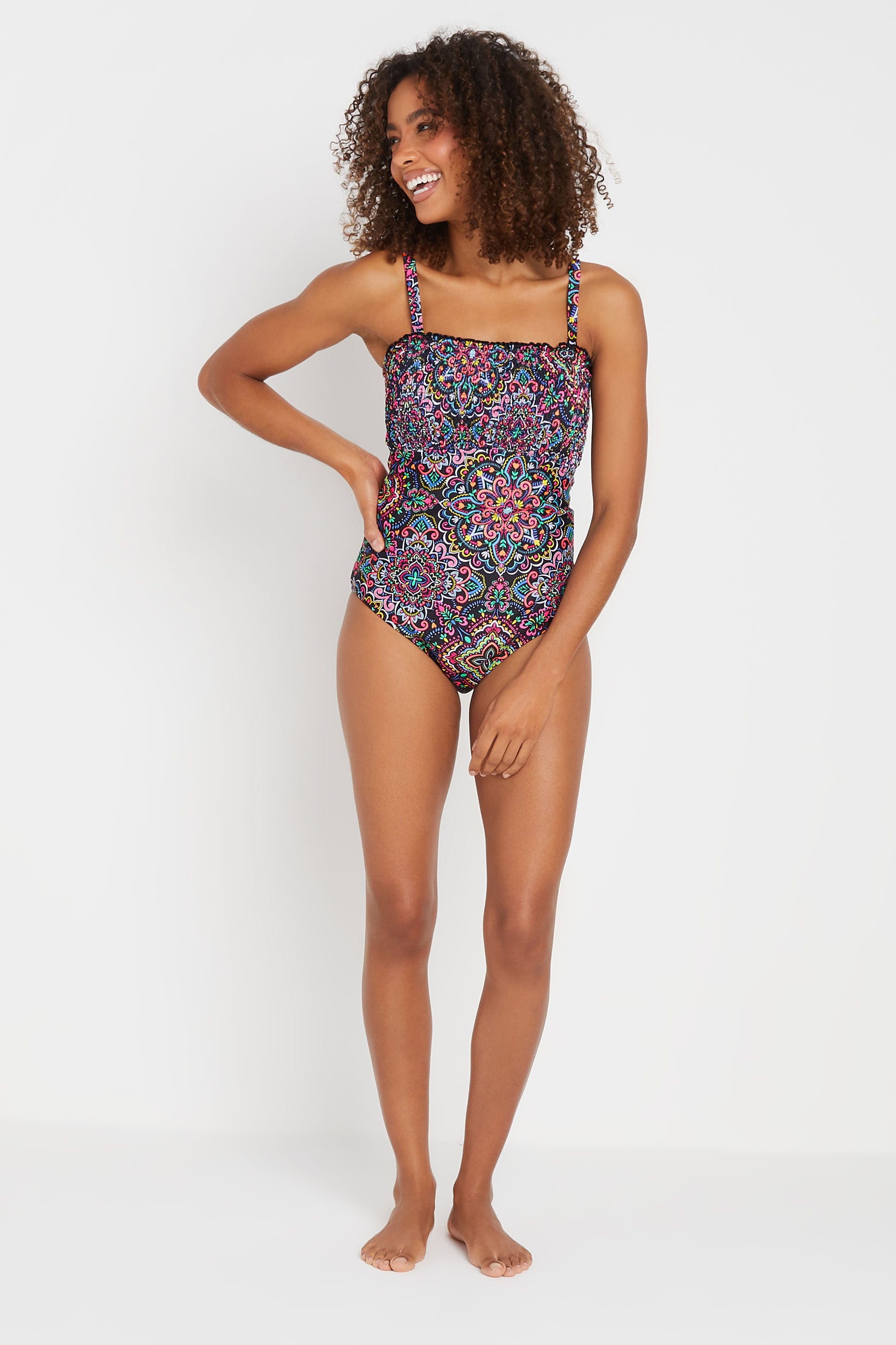 M&Co Black Tile Print Shirred Swimsuit | M&Co 4