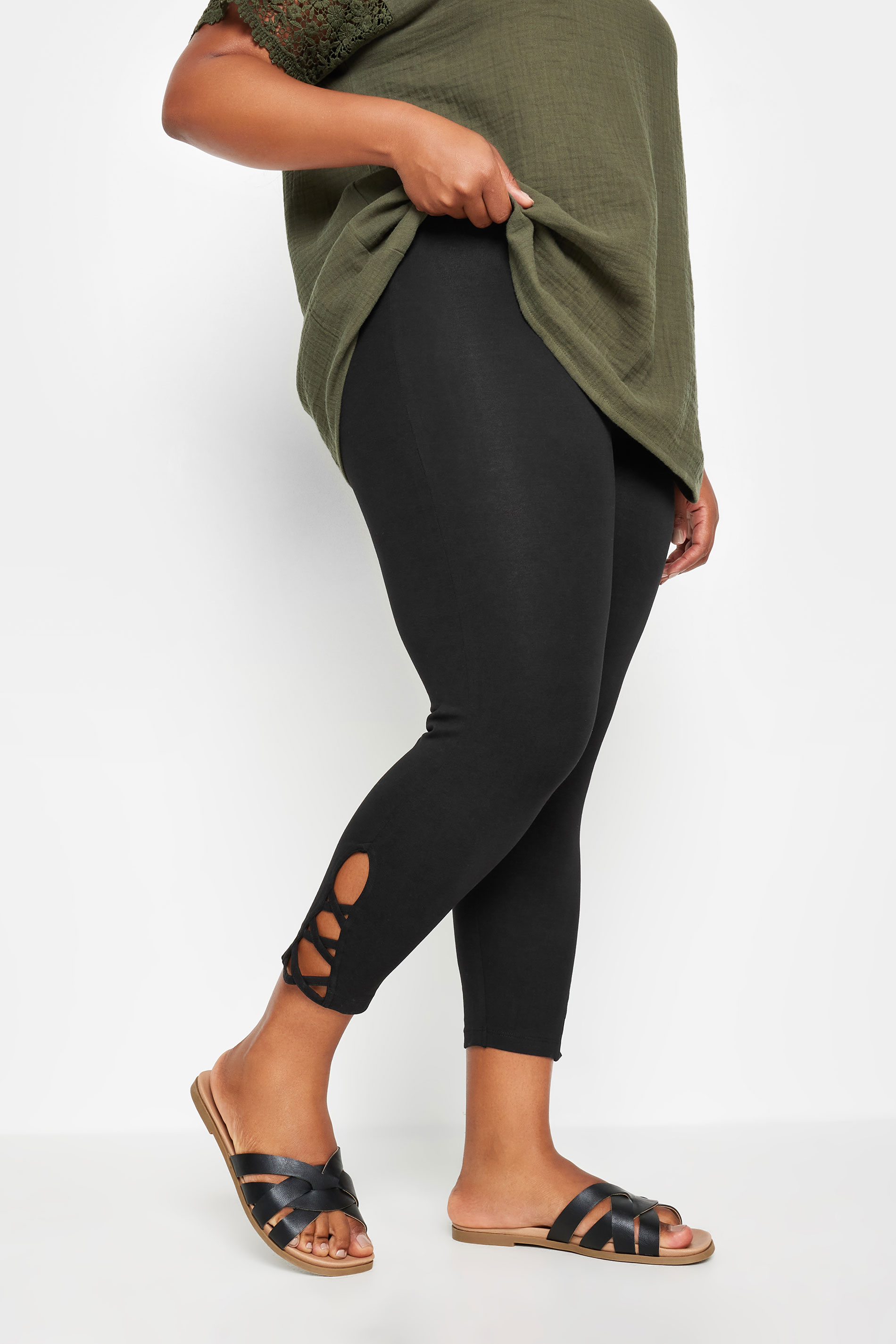 YOURS Plus Size Black Cut Out Cropped Leggings | Yours Clothing 3