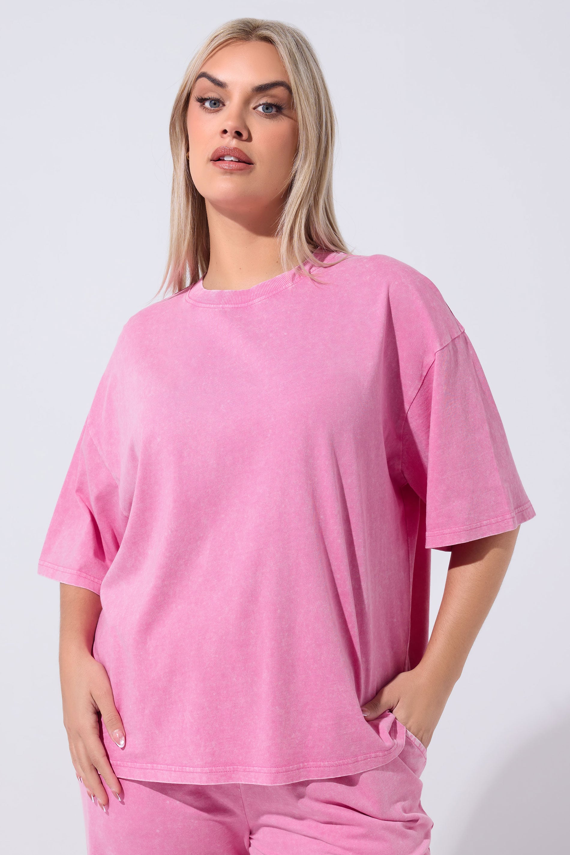 LIMITED COLLECTION Plus Size Pink Acid Wash T-Shirt | Yours Clothing 3