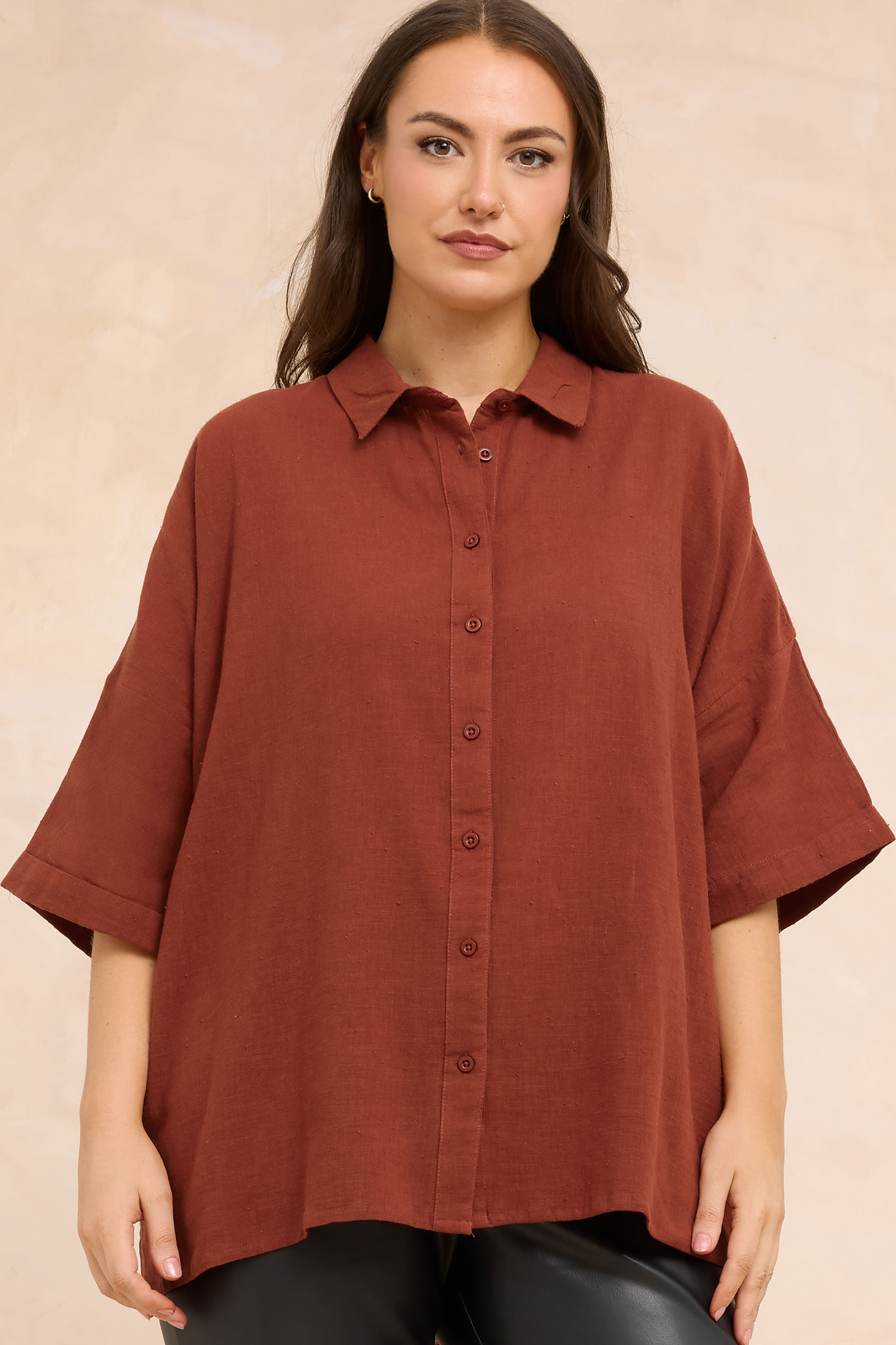 EVANS Plus Size Rust Orange Short Sleeve Cotton Shirt | Evans 3