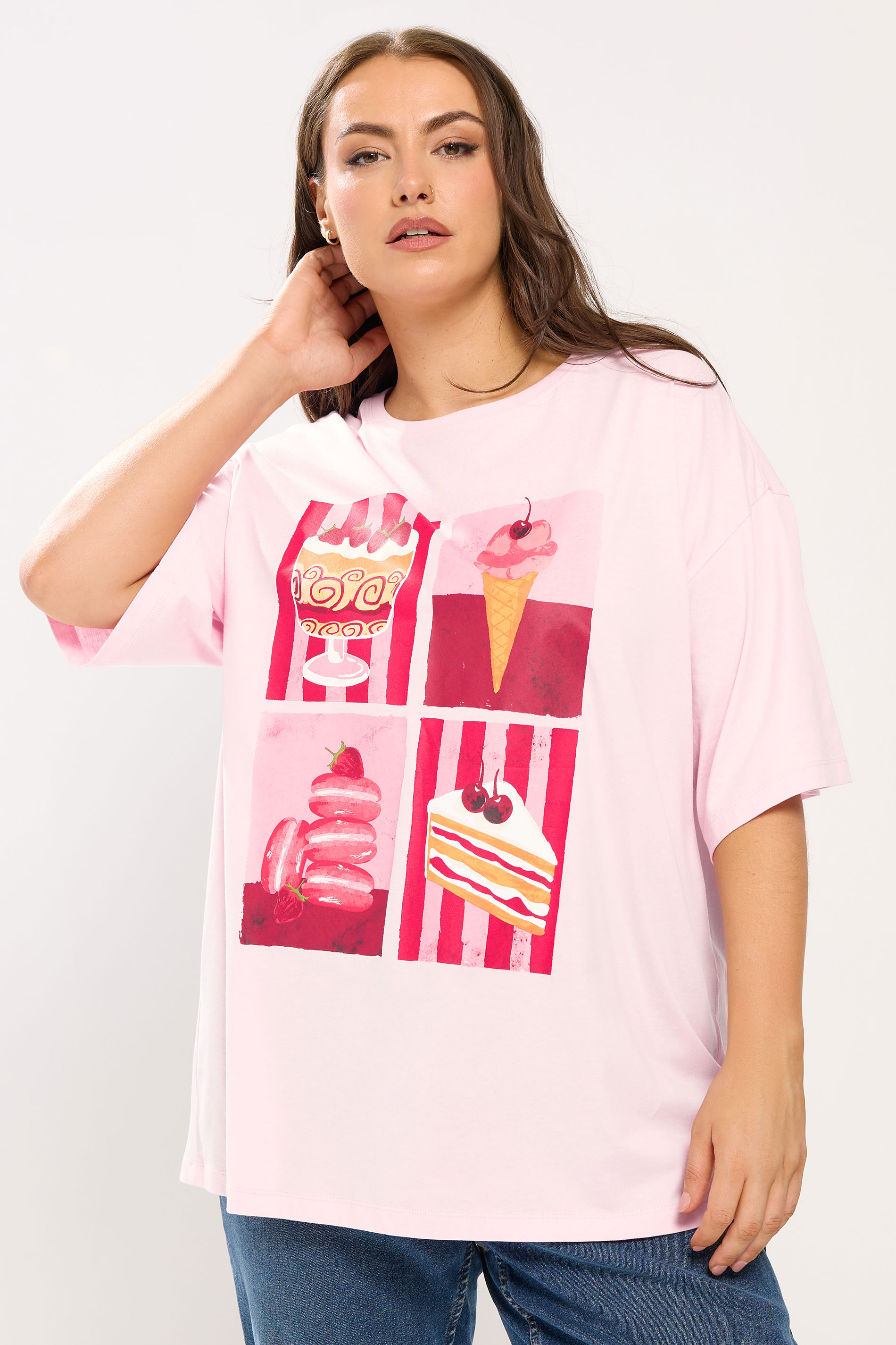 YOURS Plus Size Pink Dessert Relaxed Graphic T-Shirt | Yours Clothing 3