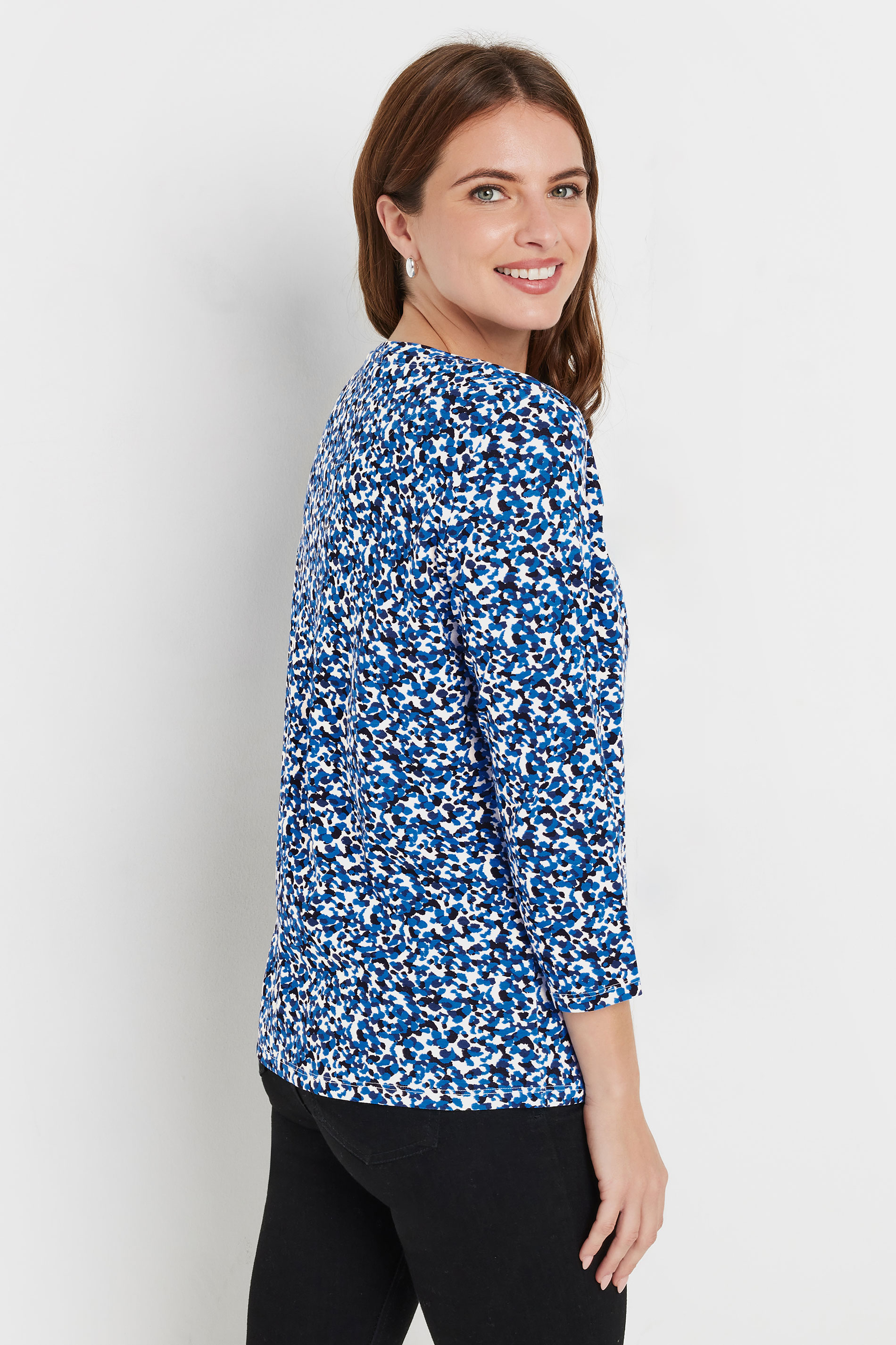 M&Co Blue Cotton Animal Print Slash Neck Top | M&Co 2