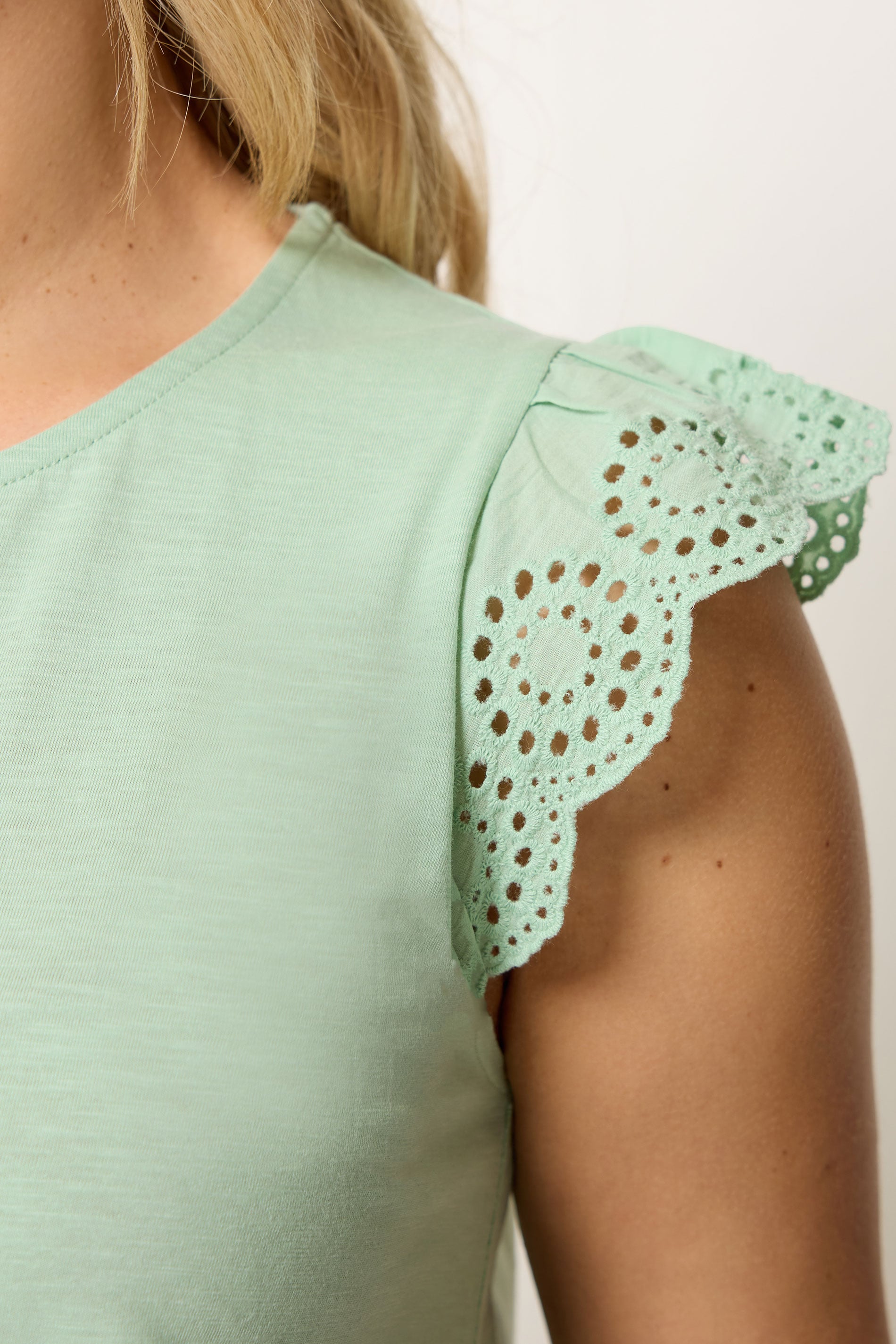 YOURS Plus Size Mint Green Broderie Anglaise Frill Vest Top | Yours Clothing 4