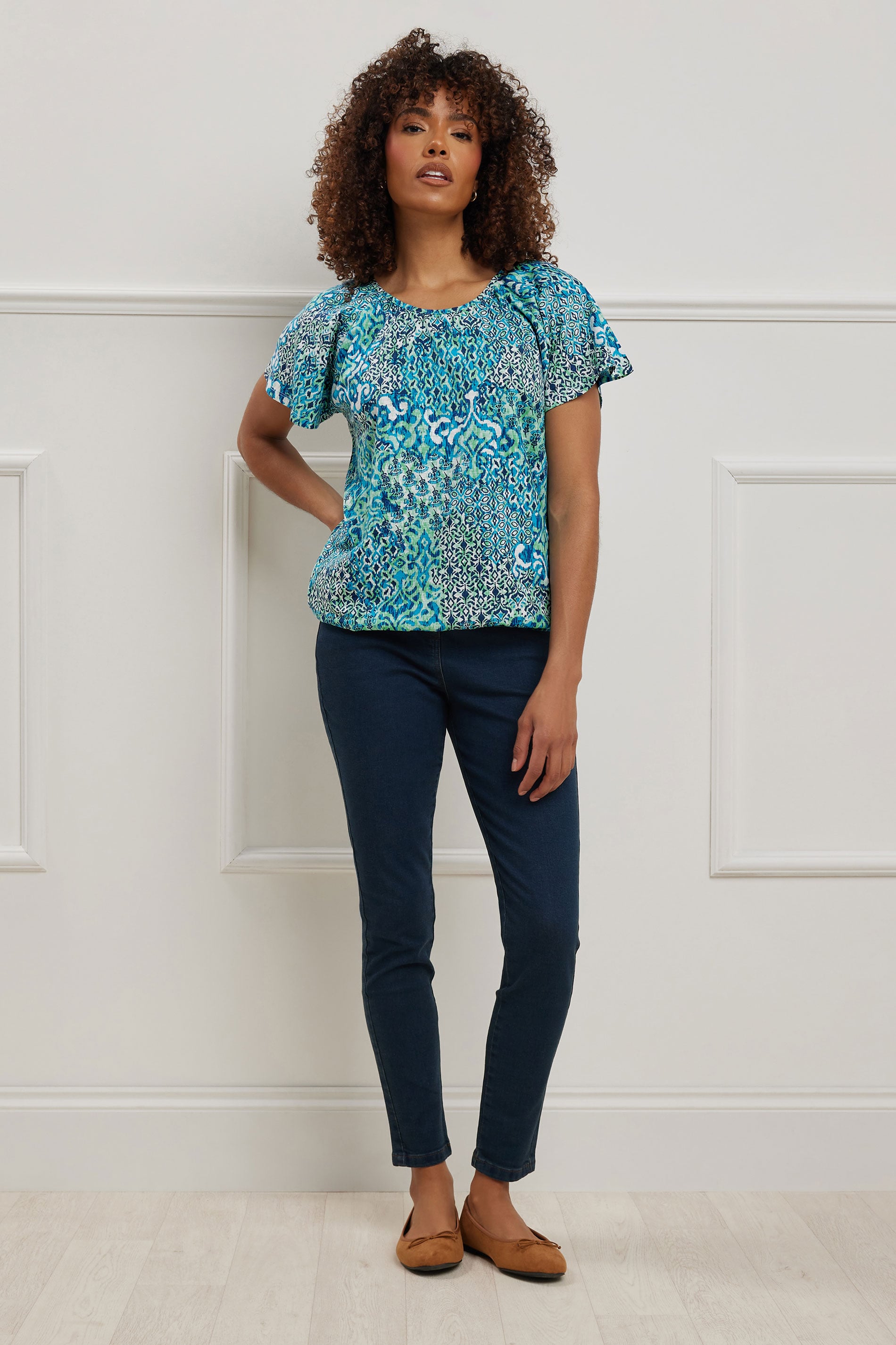 M Co Blue Mixed Print Cotton Scoop Neck T Shirt M Co m-co-blue-mixed-print-cotton-scoop-neck-t-shirt-m-co