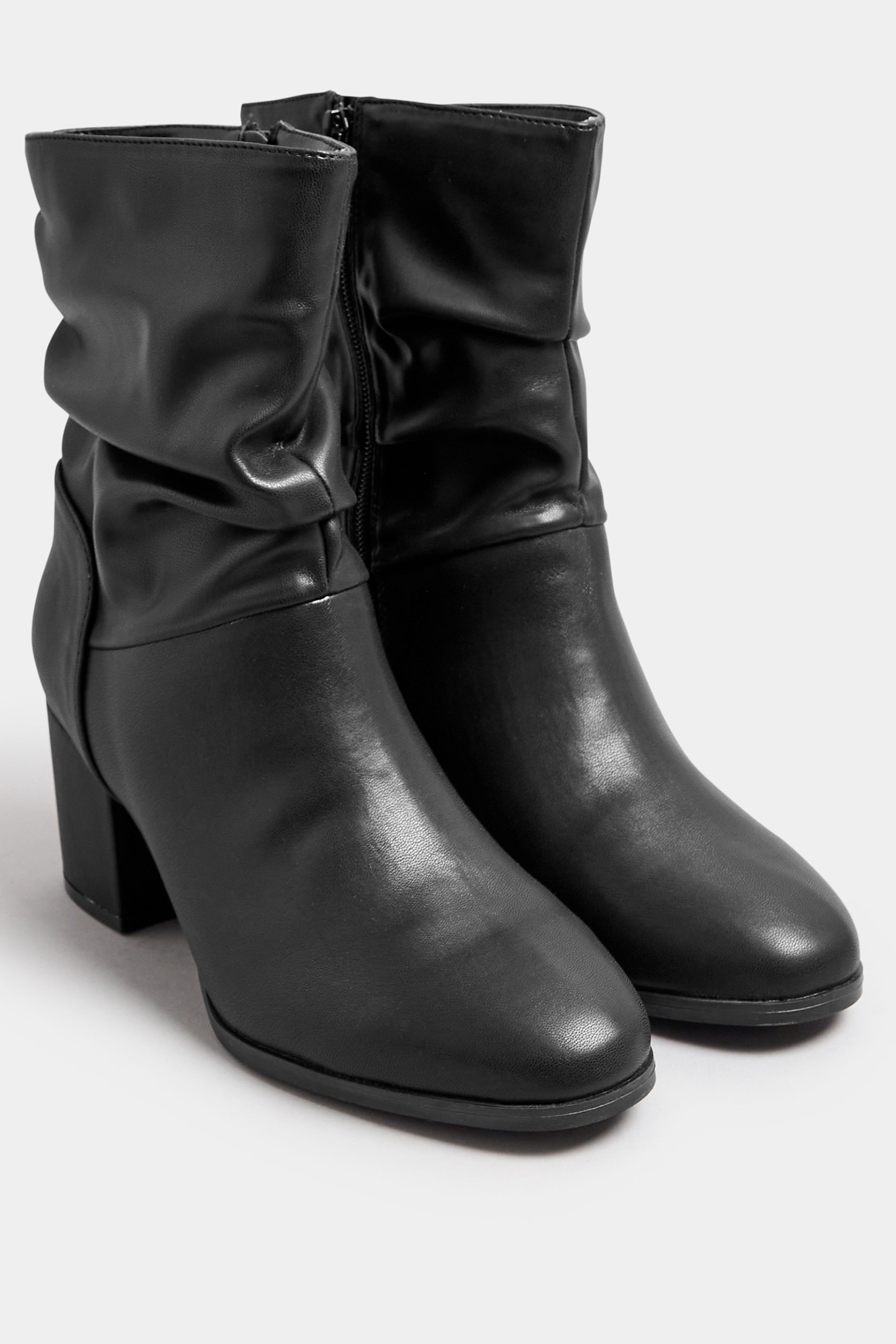 Black Faux Leather Slouch Ankle Boots In Wide E Fit & Extra Wide EEE Fit | Yours Clothing 1