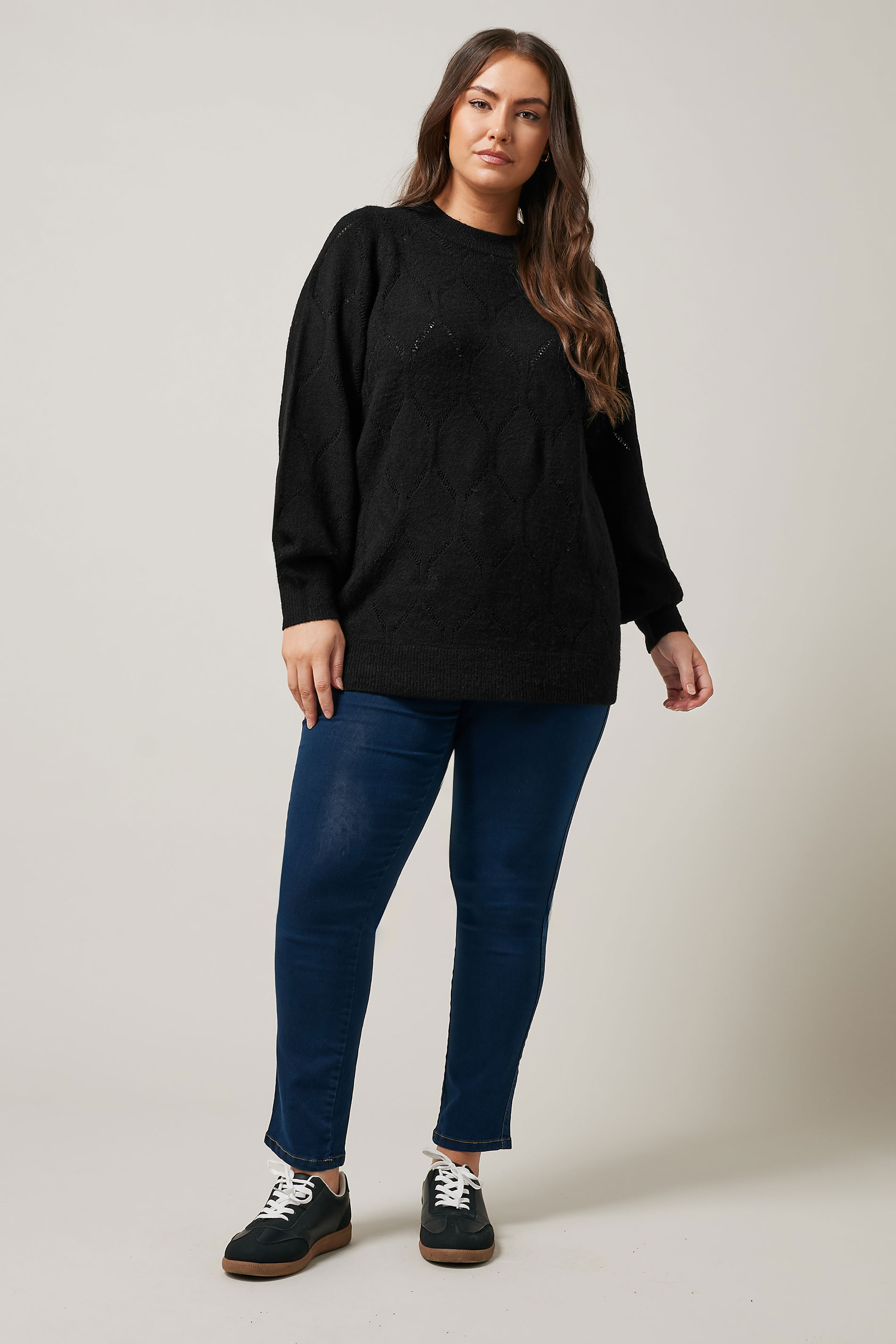 EVANS Plus Size Black Pointelle Knitted Jumper | Evans 1