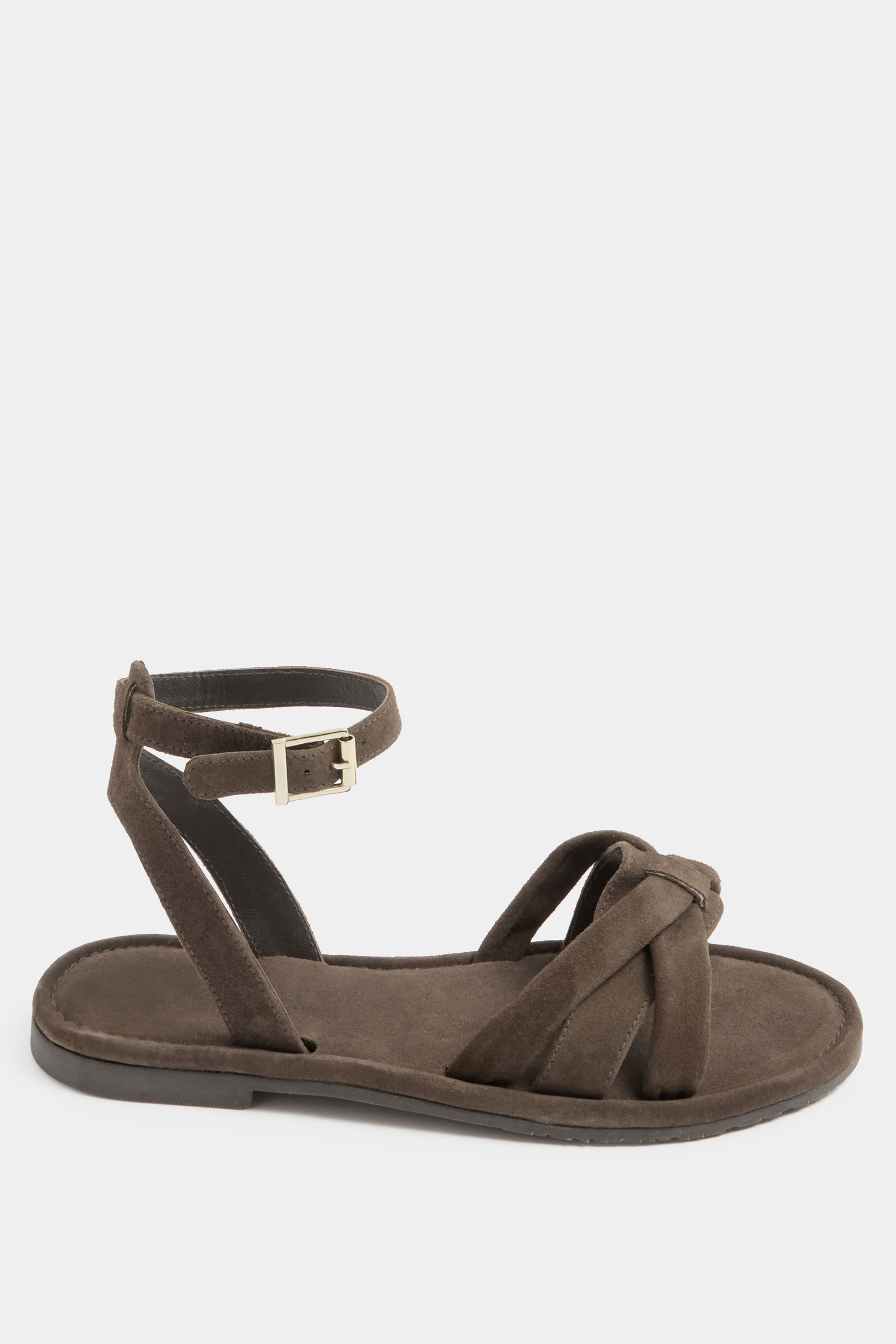 Chocolate Brown Faux Suede Cross Over Sandals In Extra Wide EEE Fit | Yours Clothing 2