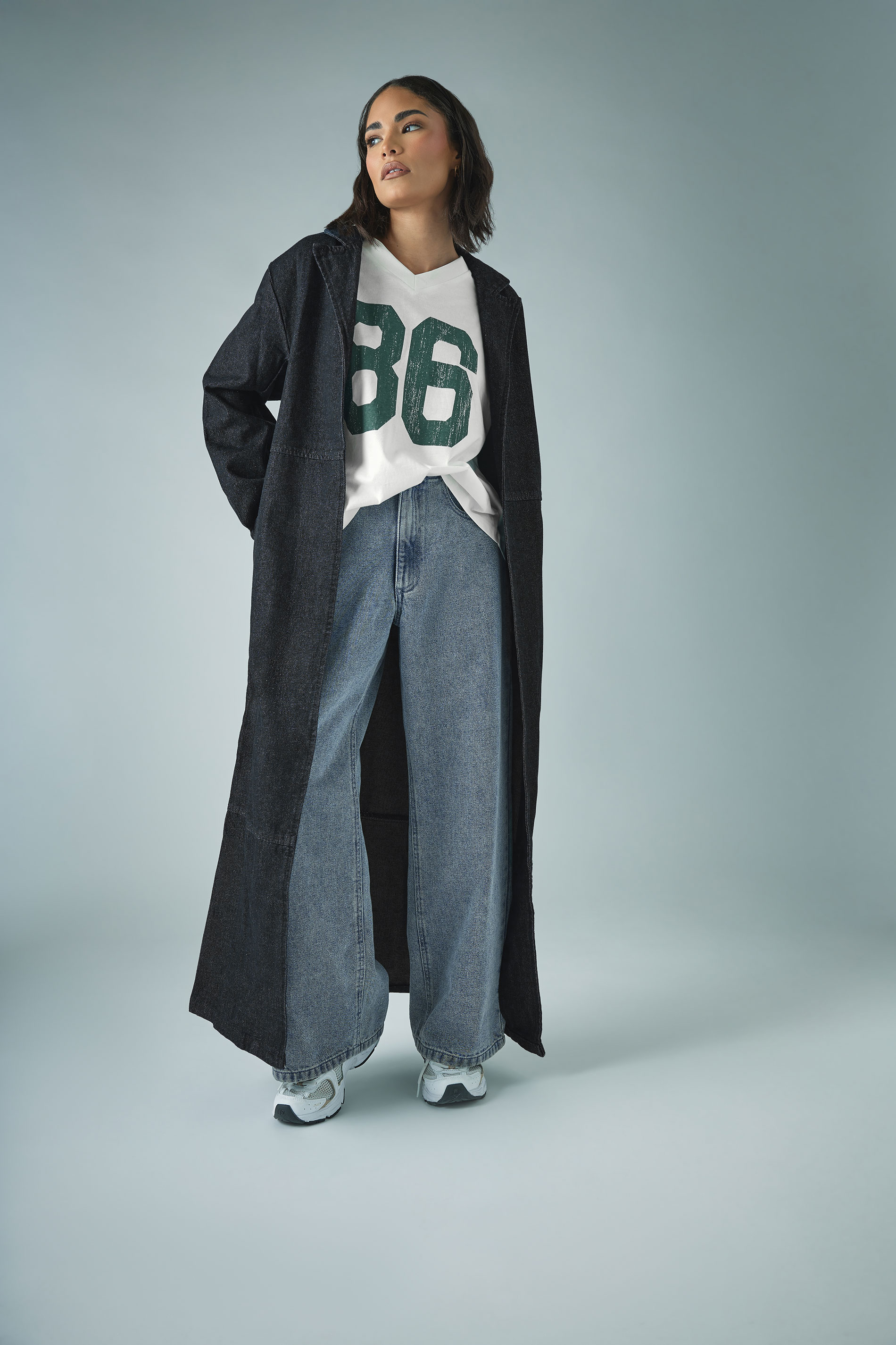 PixieGirl Petite Indigo Blue Denim Belted Cotton Trench Coat | PixieGirl 1