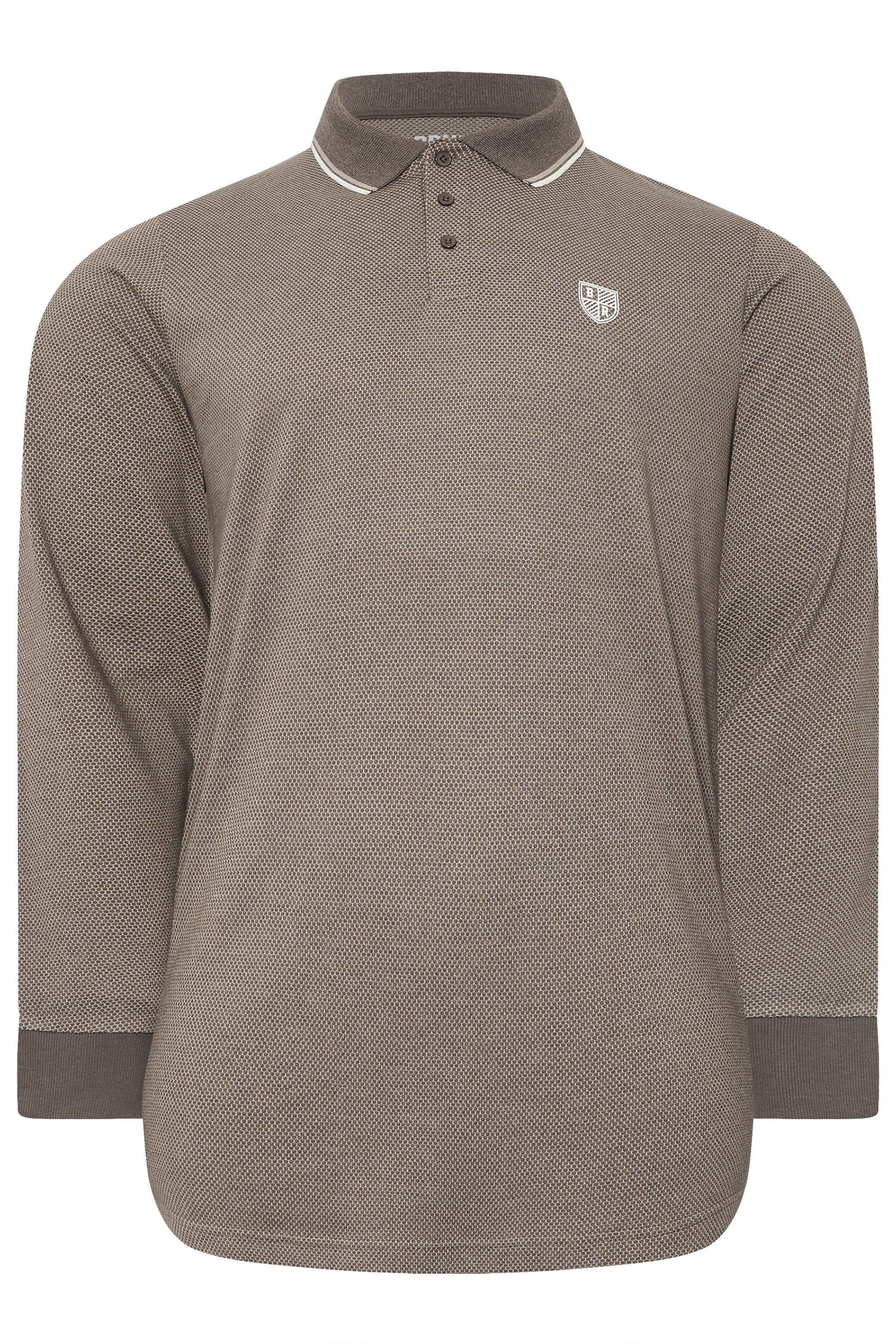 BadRhino Big & Tall Brown Textured Waffle Long Sleeve Polo Shirt | BadRhino 5