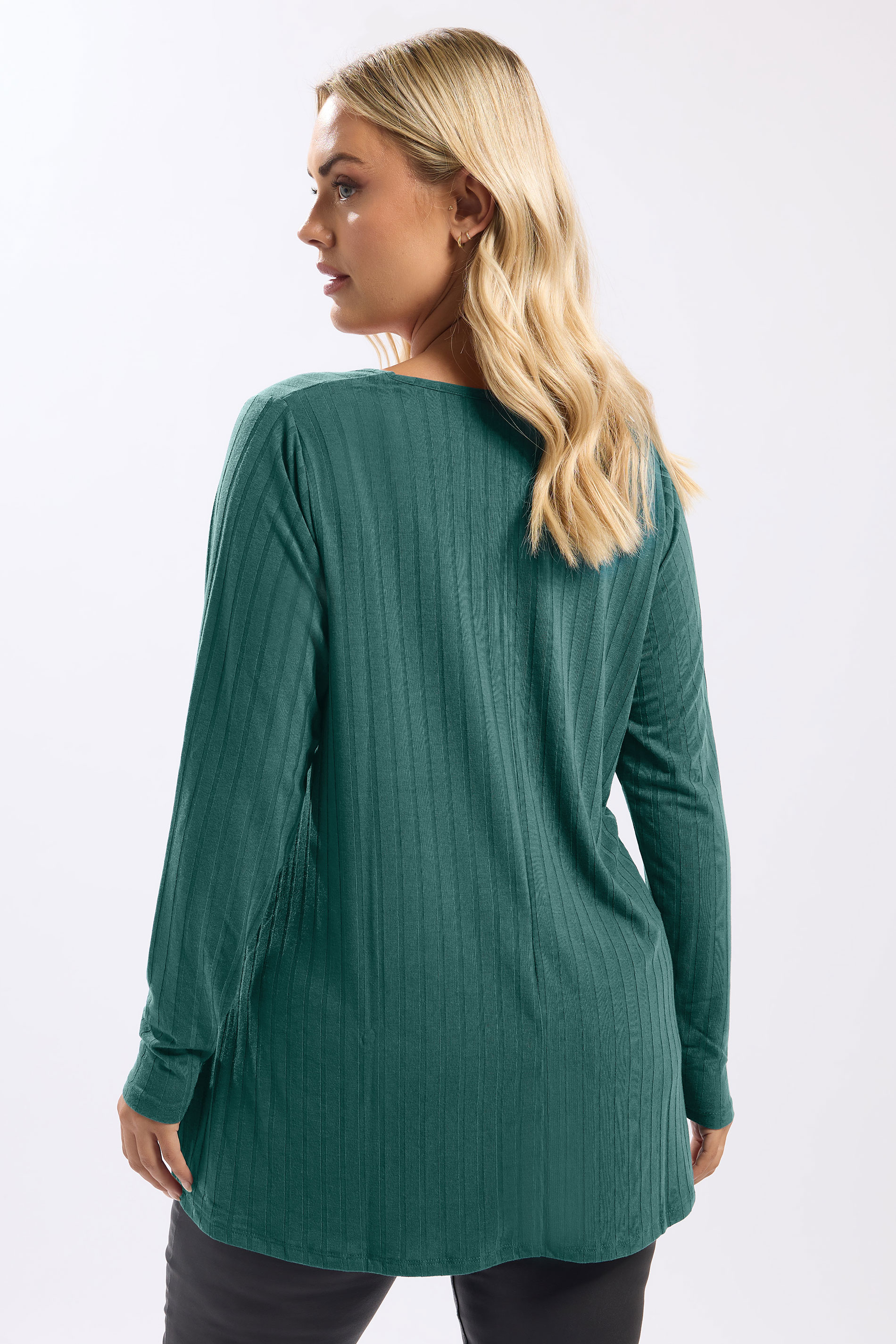 YOURS Plus Size Teal Blue Ribbed Swing T-Shirt | Yours Clothing 2