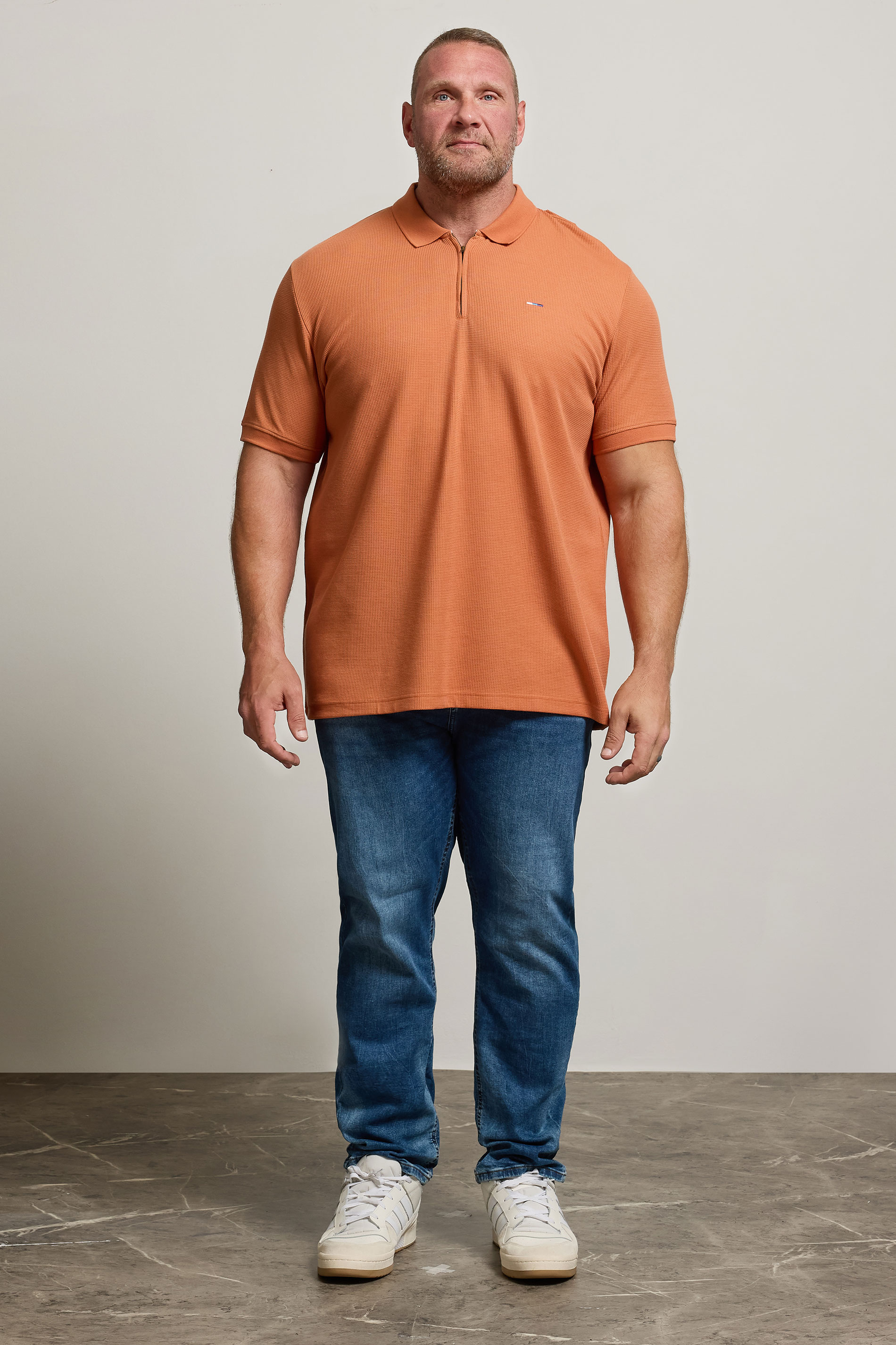 BadRhino Big & Tall Orange Waffle Texture Zip Polo Shirt | BadRhino 1