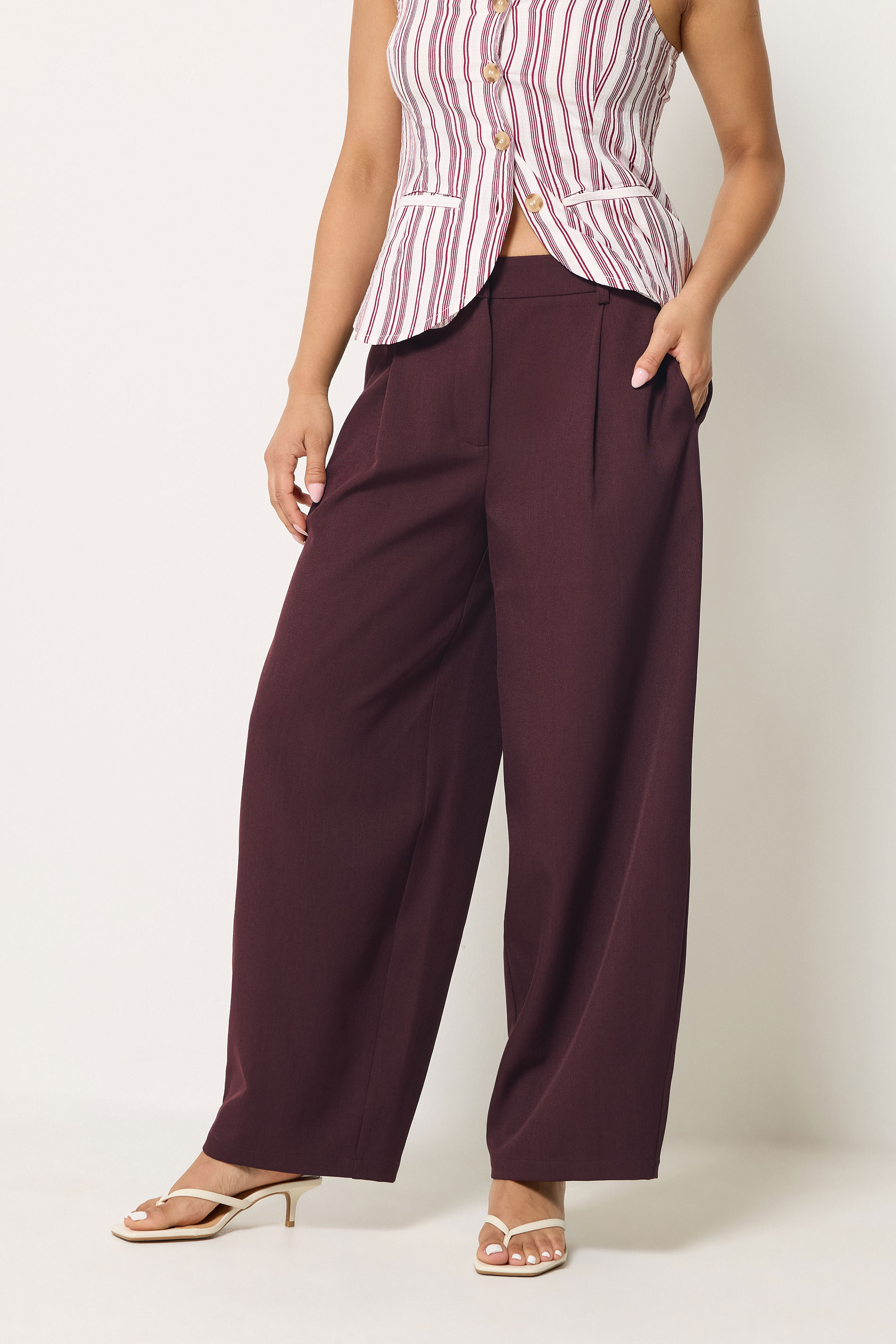 PixieGirl Petite Women's Burgundy Red Barrel Leg Trousers | PixieGirl  1