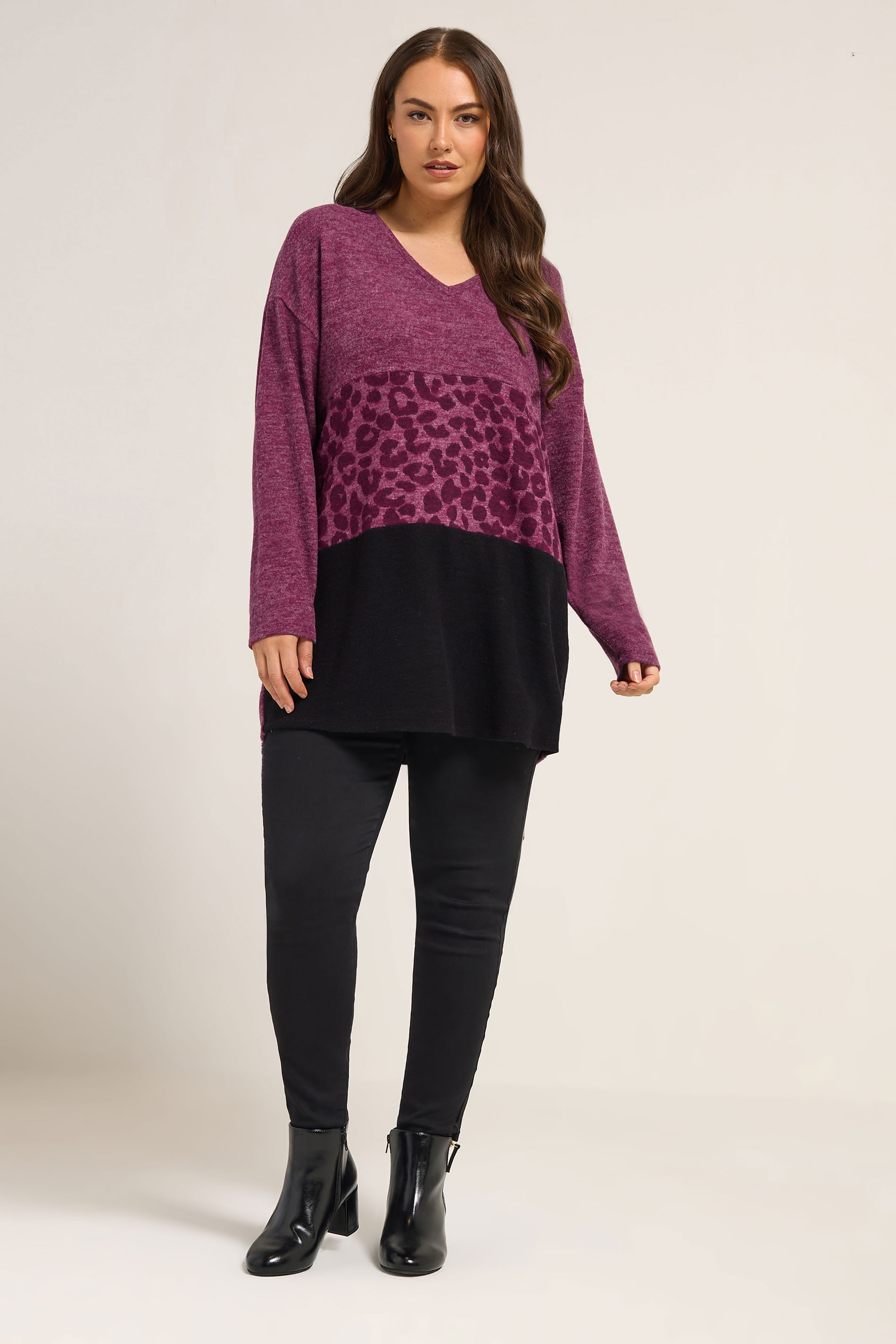 YOURS Plus Size Pink Animal Print Colourblock Top | Yours Clothing 1