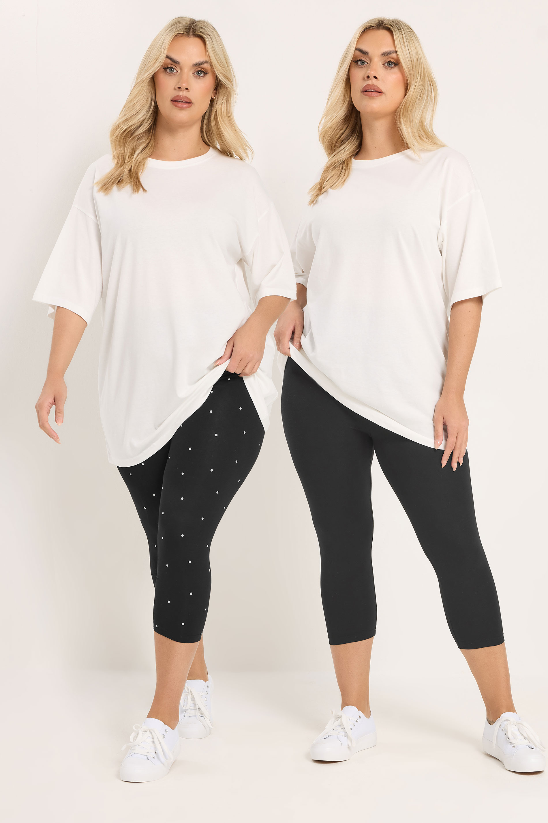 YOURSET 2 PACK Plus Size Black Polka Dot Crop Leggings | Yours Clothing 1
