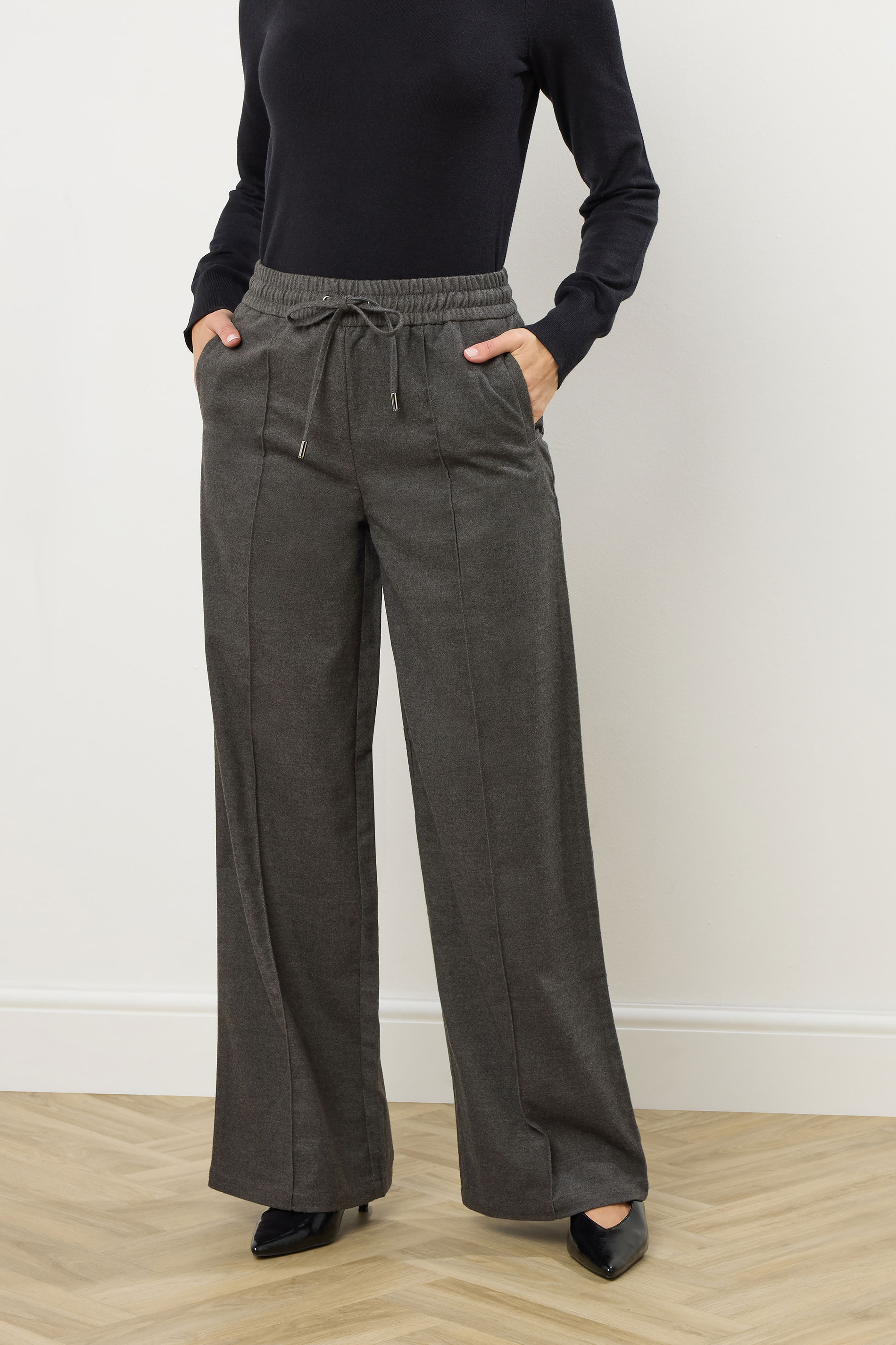 LTS Tall Grey Brushed Wide Leg Trousers | Long Tall Sally 2