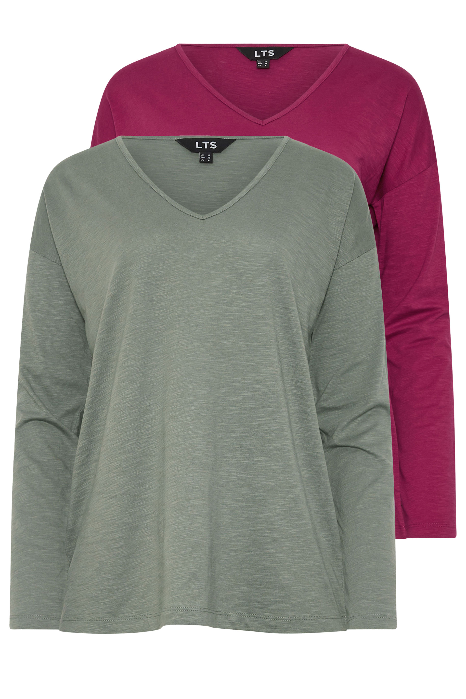 LTS Tall 2 PACK Berry Pink & Grey Cotton Long Sleeve T-Shirts | Long Tall Sally 7